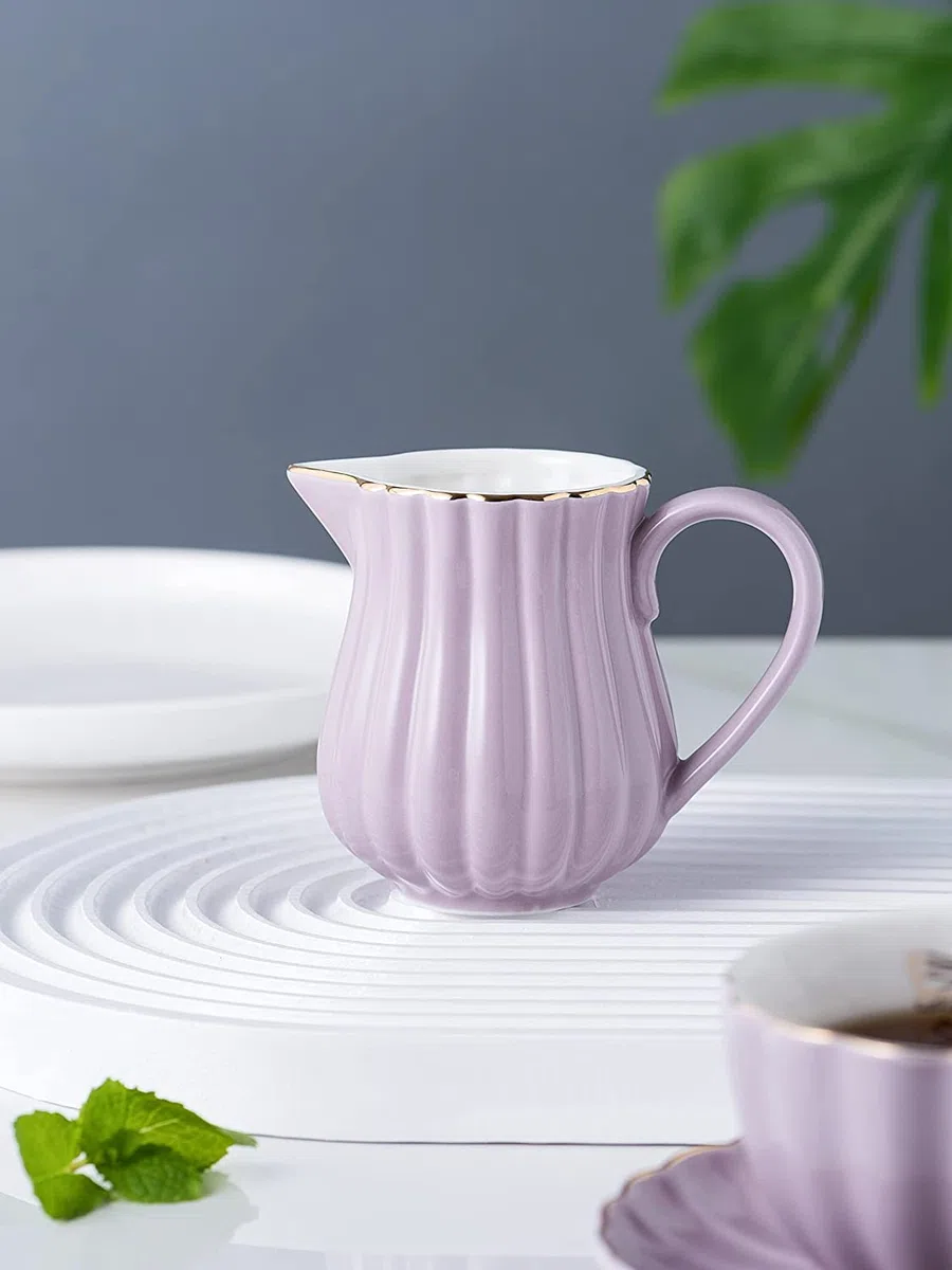 YBK Tech - Set di bricco per latte e zuccheriera in porcellana, per degustazione di caffè, motivo a righe, colore: viola