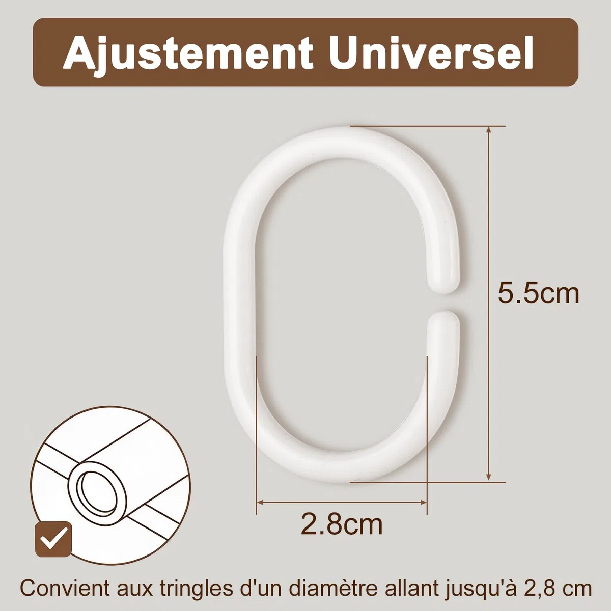 LIHAO 24 Pezzi Ganci per Tende, Anelli da Doccia in Plastica, Ganci Singoli Bianchi, 46 x 29 mm,Bianco