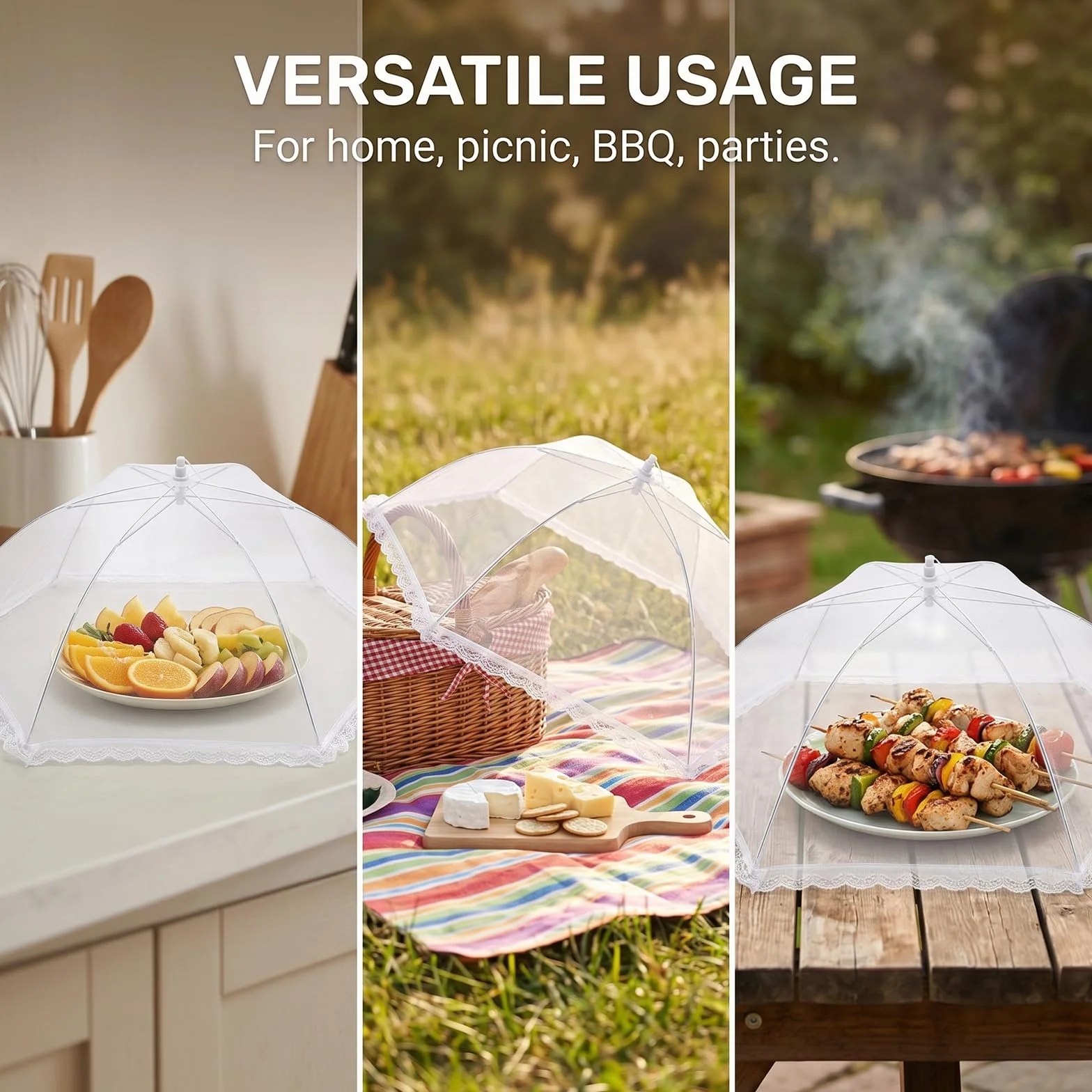 Coprivivande a Rete Pieghevole, 4 Pezzi Anti Insetti Coperture per Alimenti, Coprivivande a Rete Pop Up, Copertura Tende Ombrello Per Il Cibo per Cibo Frutta Picnic, Bianco, 60 cm