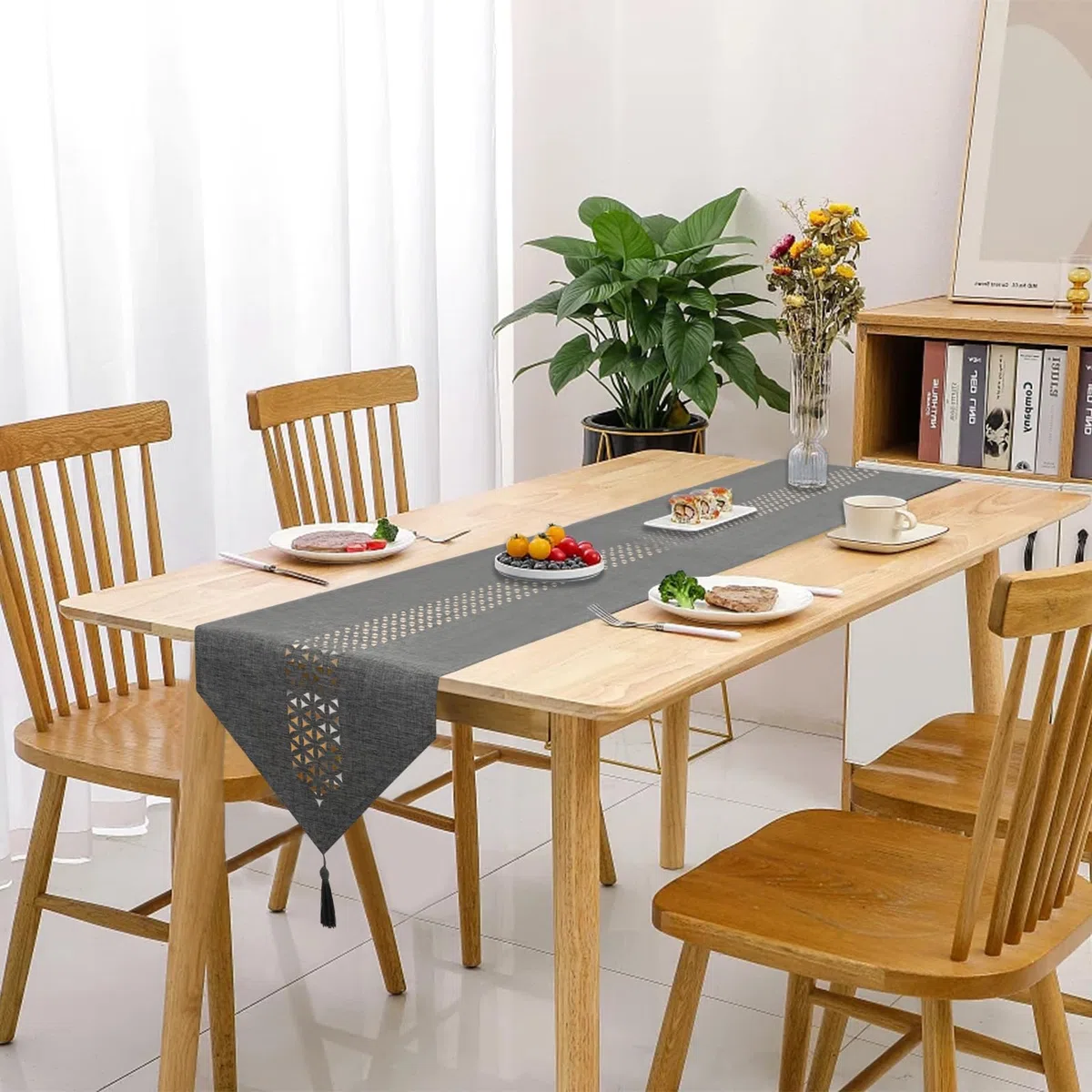 Runner da Tavolo 40 x 160 cm Grigio Lino, Runner Tavola Moderno Design Cavo, Semplice, Elegante e di Facile Manutenzione per Tavolo da Pranzo, Tavolino da caffè, Ristorante, Decorazione