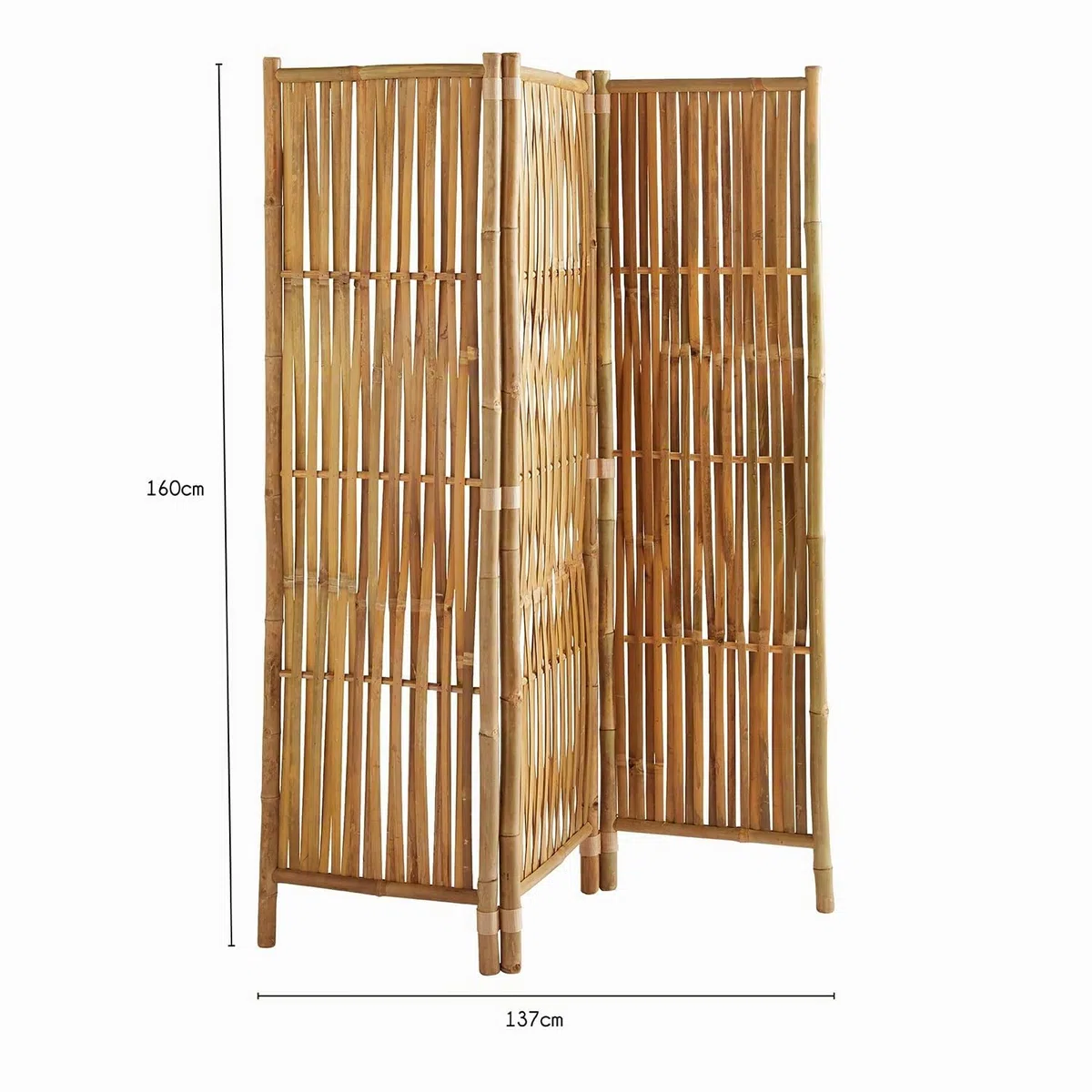 Box & Beyond - Paravento da interno - 160 x 139 cm - Separatore di stanza in bambù naturale - 3 pannelli - Paravento per camera da letto, soggiorno - divisorio amovibile