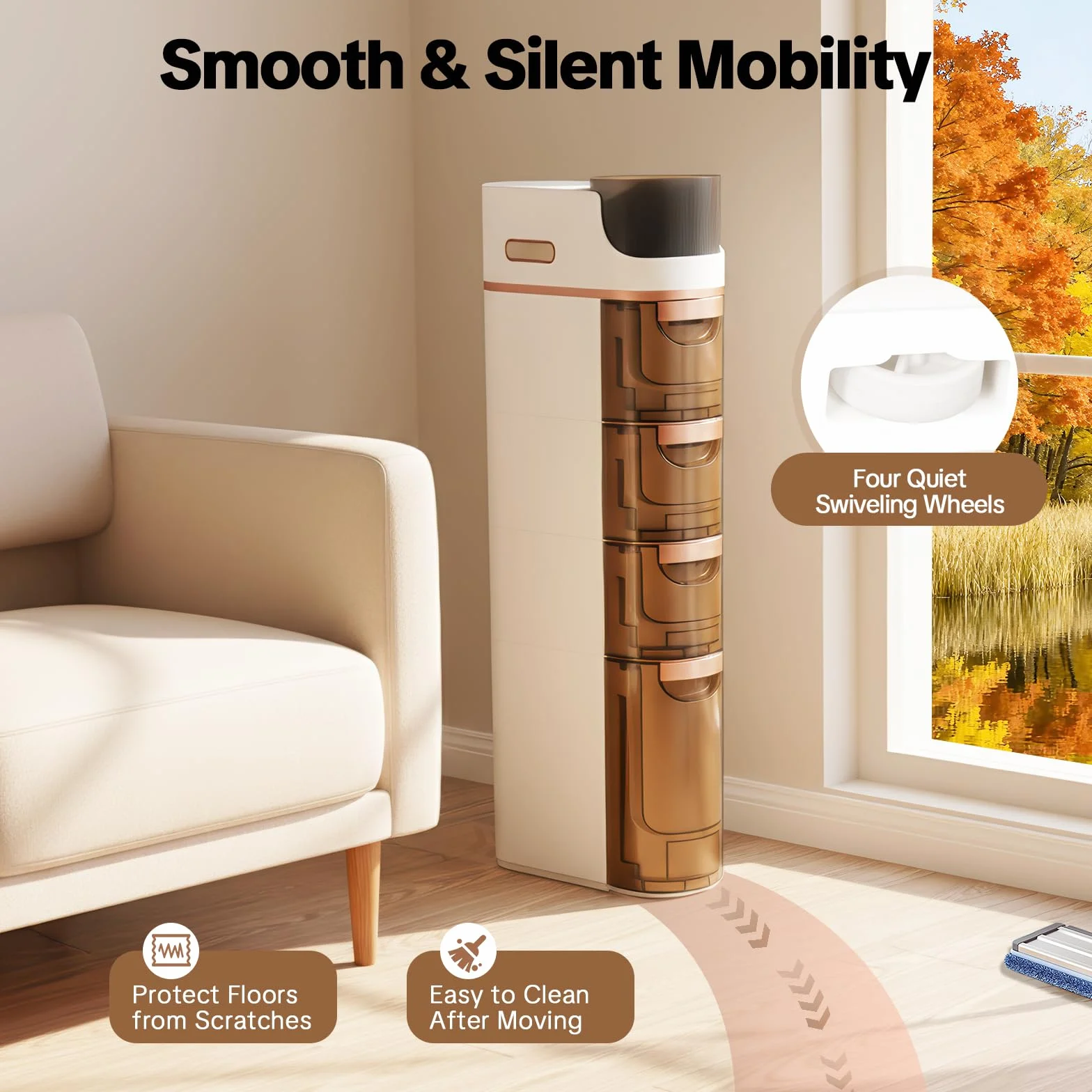 Armadietto mobile da bagno sottile con 4 cassetti, piattaforma superiore con 3 scomparti