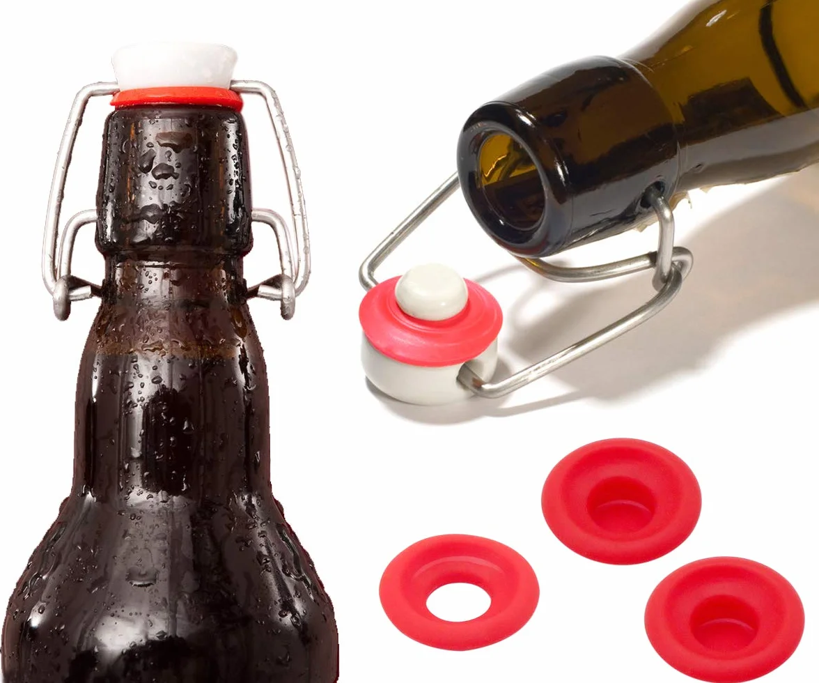 50 guarnizioni in gomma siliconica,2 tipi di guarnizioni ad alta pressione a prova di perdite per tappo EZ Swing Flip Top Guarnizioni per bottiglie di birra birra birra soda sigillatura,rosso