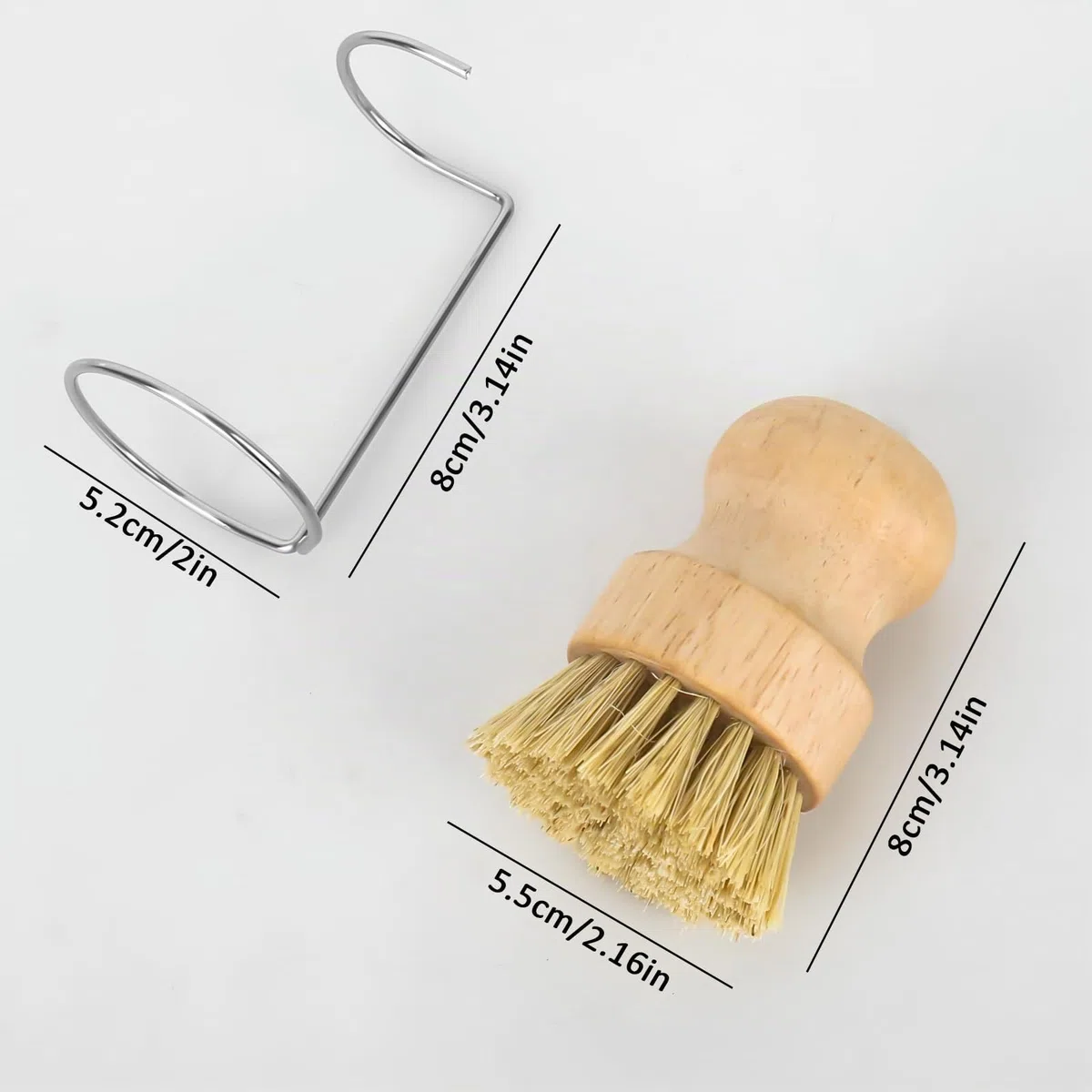 2 spazzole per palmi in bambù con 2 ripiani di scarico, spazzola in legno, spazzola abrasiva per pentole, padelle, lavello della cucina, pulizia per lavare piatti, pentole, padelle e lavello