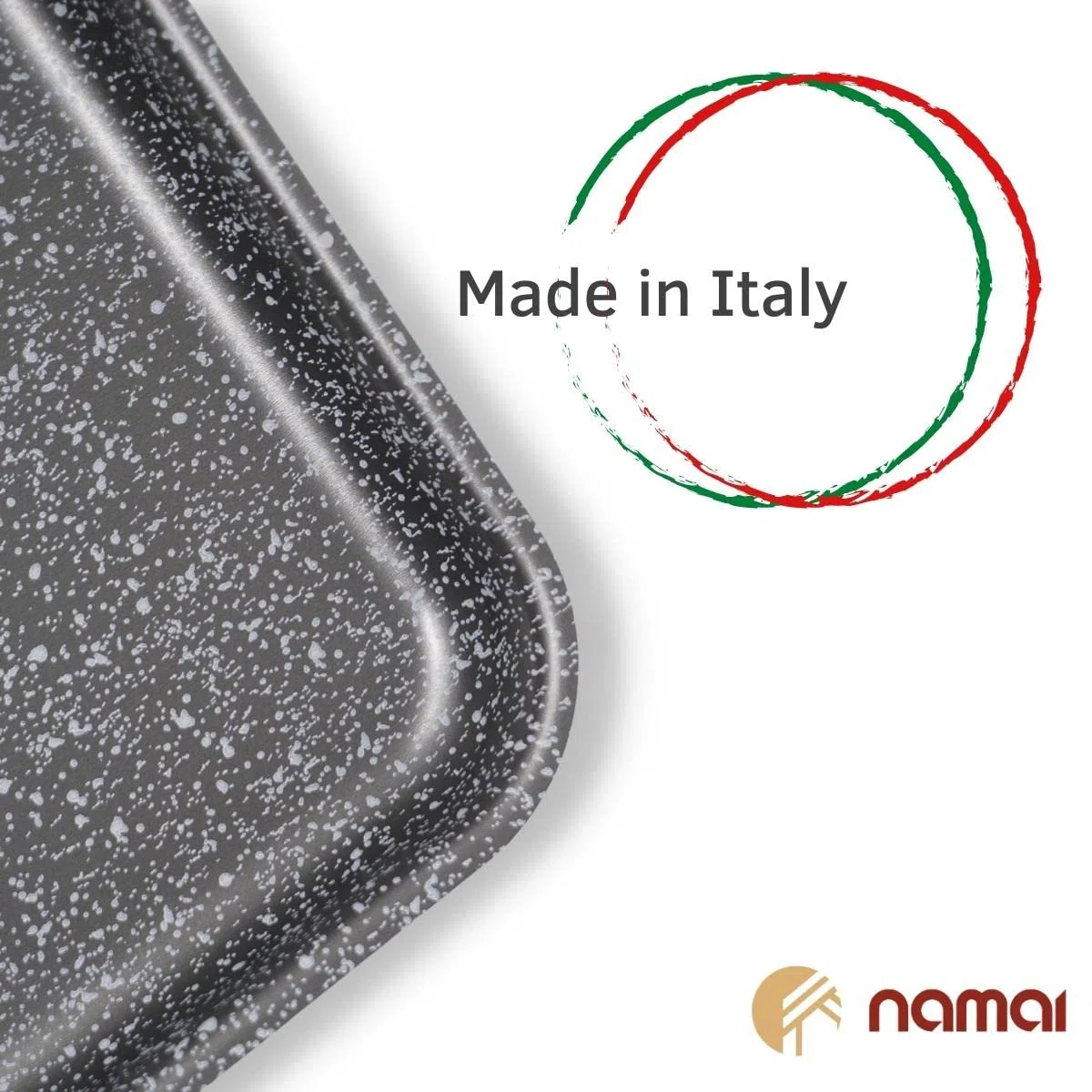 NAMAI - Teglia 20x20 Misure Interne, Teglia per Friggitrice ad Aria Quadrata, Adatta alla Lavastoviglie, Teglia per Forno, Alluminio, Effetto Pietra, Teglia 21x21 Misure Esterne (20 x 20)