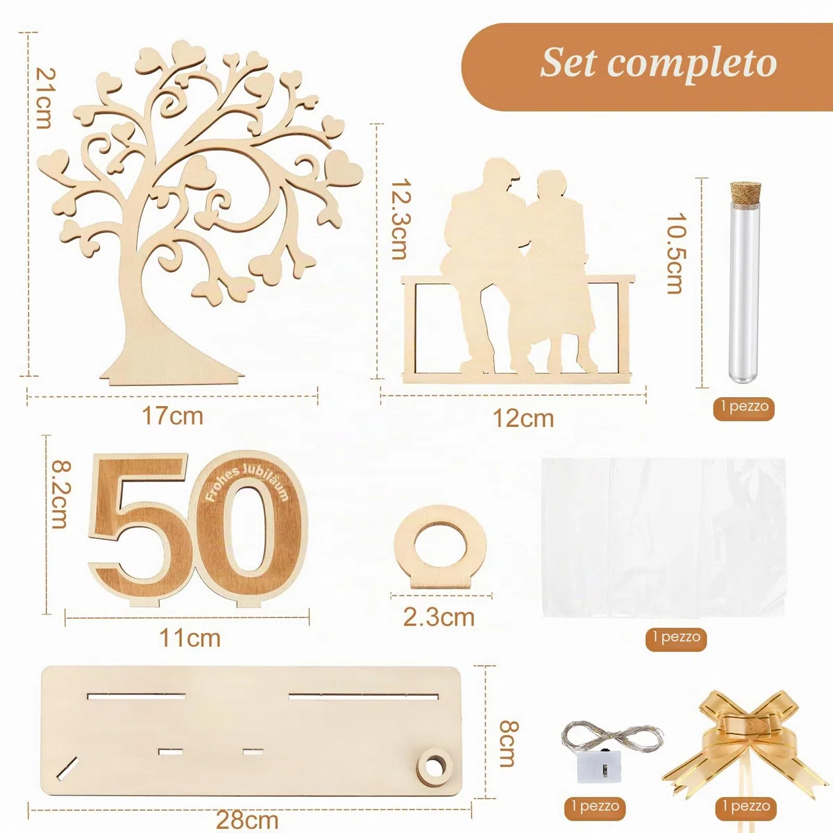 Regalo in legno per 50 anni di matrimonio, decorazione in legno con albero a cuore e LED, idea regalo per il 50° anniversario di matrimonio