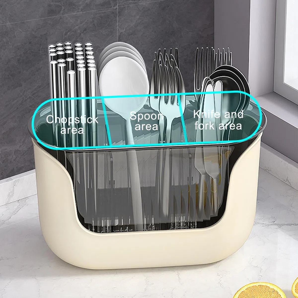 Supporto per utensili a 3 scomparti - 24 x 11 x 15 cm 267 g, organizer trasparente, supporto per drenaggio 'acqua | cucina piano cottura cottura cucina sala da pranzo casa ristorante posate Pinz