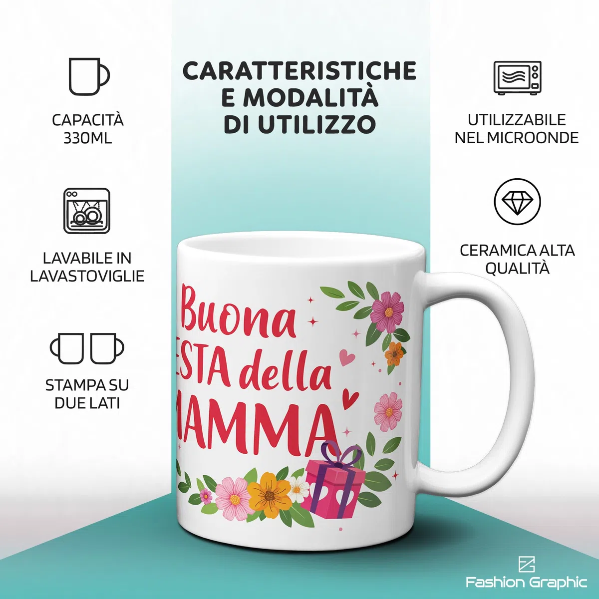Fashion Graphic Tazza Personalizzata con Foto per la Festa della Mamma, Regalo Donna, Regalo Mamma, Tazza Colazione, Mug Stampa Foto Regali Personalizzati