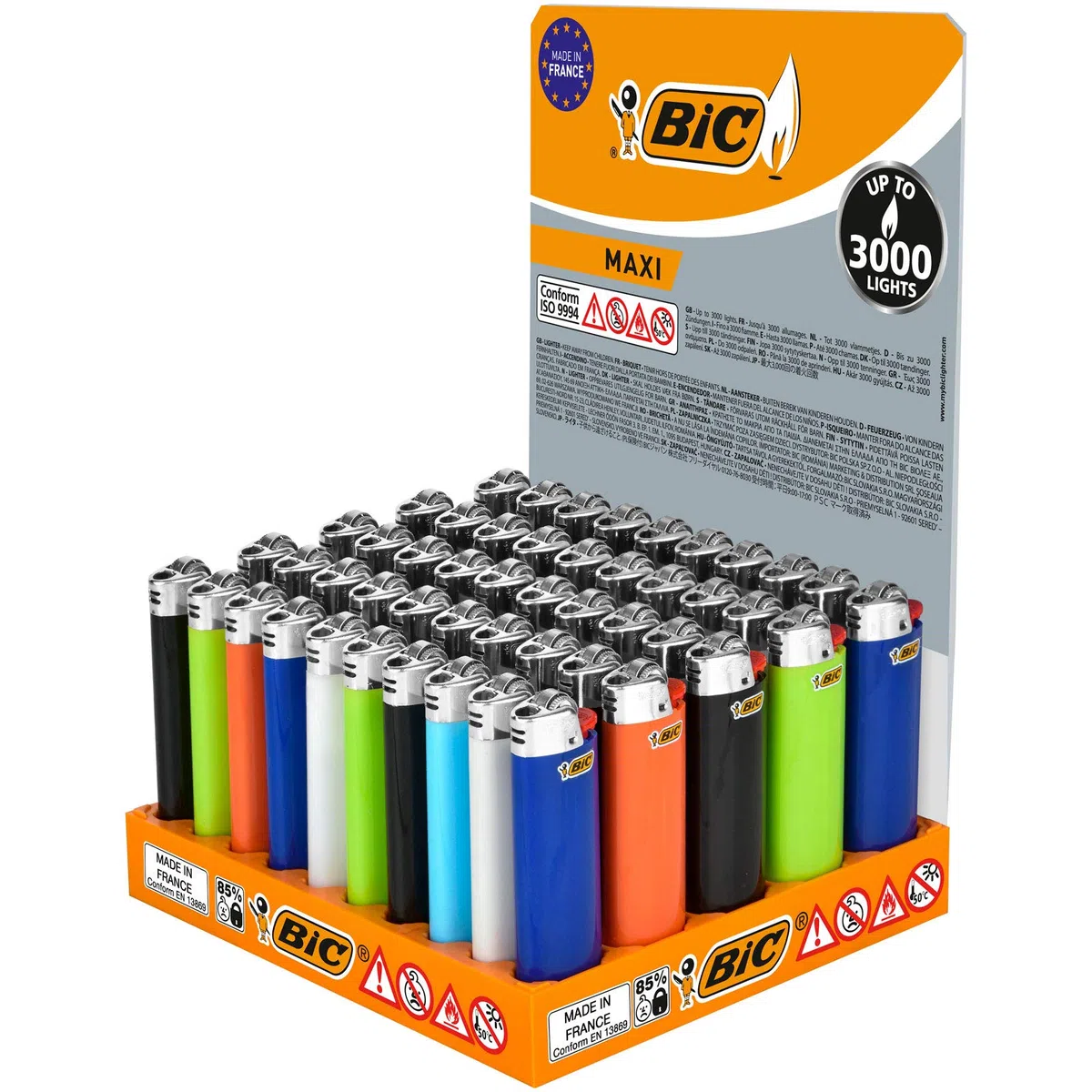 BIC J26 Long-Lasting Maxi Lighters that lasts for up to 3,000 lights, Assorted Colour, Tray of 50