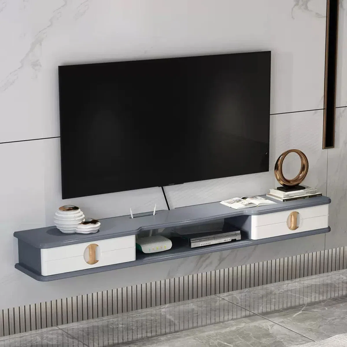 Mensola da parete galleggiante per TV, router, lettore DVD, giocattoli, foto, lettore CD, DVD, console TV, supporto con scaffale per merci.