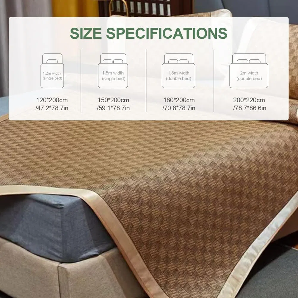 AVSMGP Stuoia Estivo in Rattan Ghiacciato, Materasso Rinfrescante per Letto - Proteggi-Materasso Pieghevole E Traspirante - per Letto Singolo, Matrimoniale, Queen-Size,C,180cmx200cm