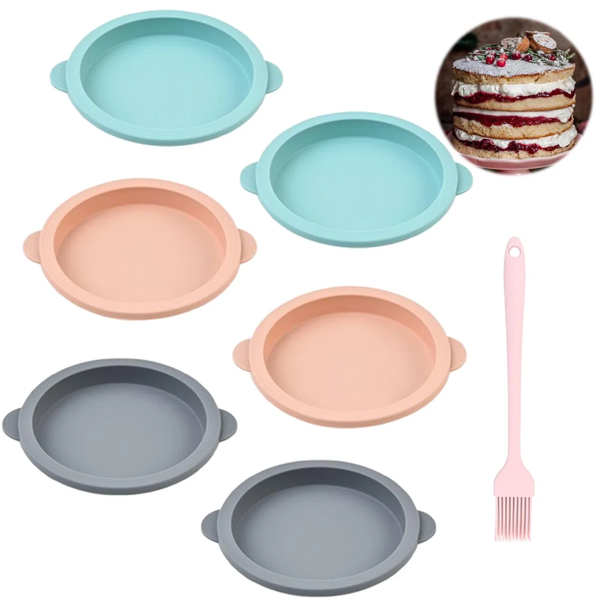 6 Pezzi Tappetino Stampo Silicone 19 x 2.5cm Stampi in Silicone Antiaderenti Torta a Strati Stampo Arrotondato e Rilascio Rapido Per Torte e Strati,Formaggio,Torte Arcobaleno e Chiffon Gelatina
