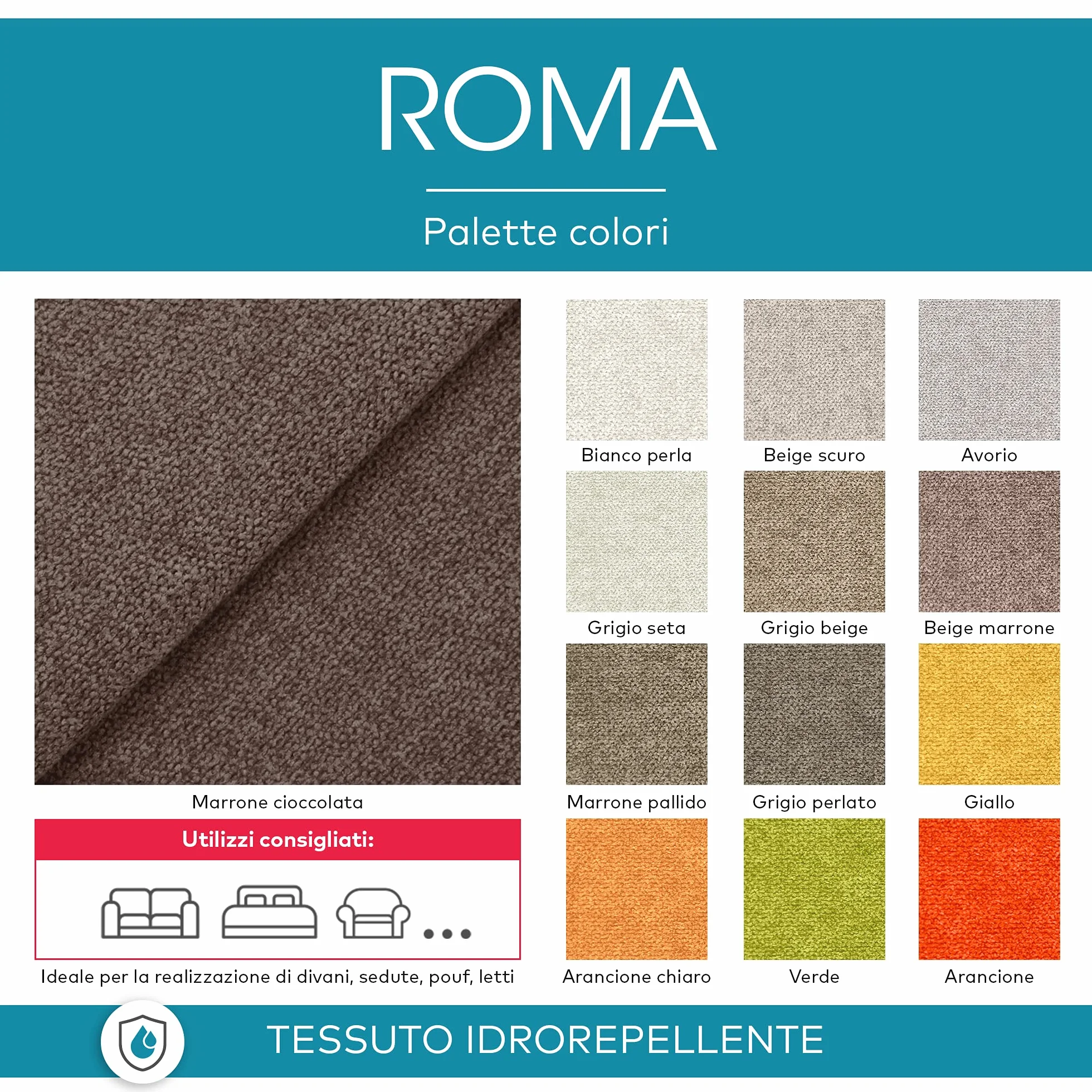 DESHOME Roma - Tessuto al Metro Idrorepellente Stoffa per divani, cuscini, tappezzeria, arredo (Grigio grafite, 1 metro)