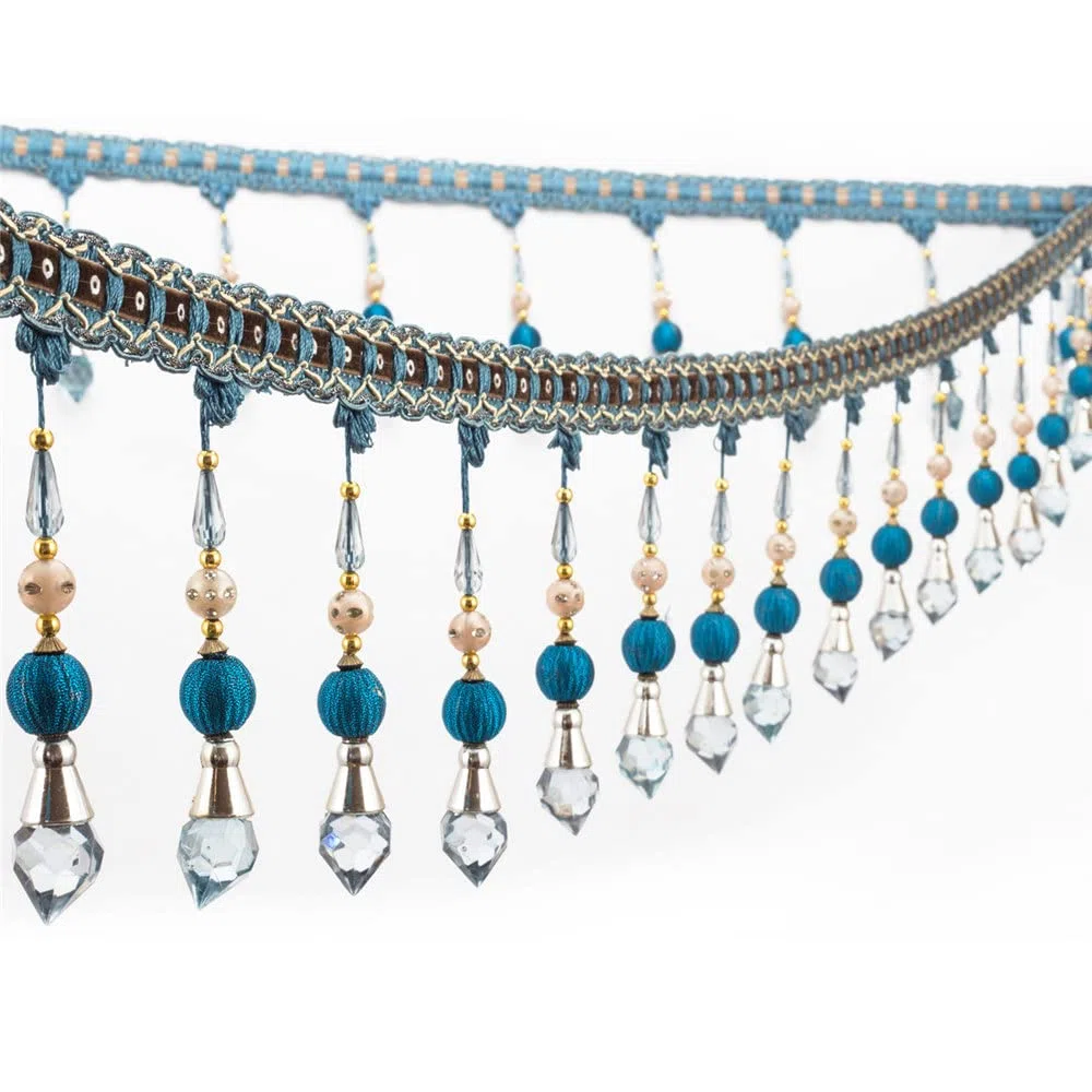 Perline Nappa Frange Trim Perline di Cristallo Nastri di Pizzo Appeso Decorazione Del Pendente per Cucito Accessori Costume Azzurro