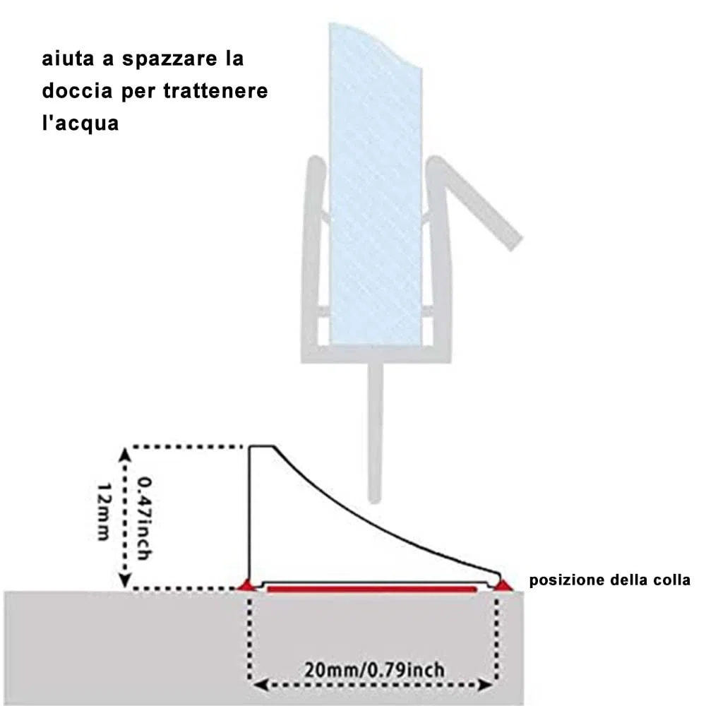 100CM Autoadesiva Silicone Doccia per Acqua Barriera,Bordo Doccia Vasca da Bagno Barriera Pieghevole Profilo,Striscia di Ritenzione Bagno,Paratie Antiallagamento Porta,Guarnizione Doccia(Trasparente)