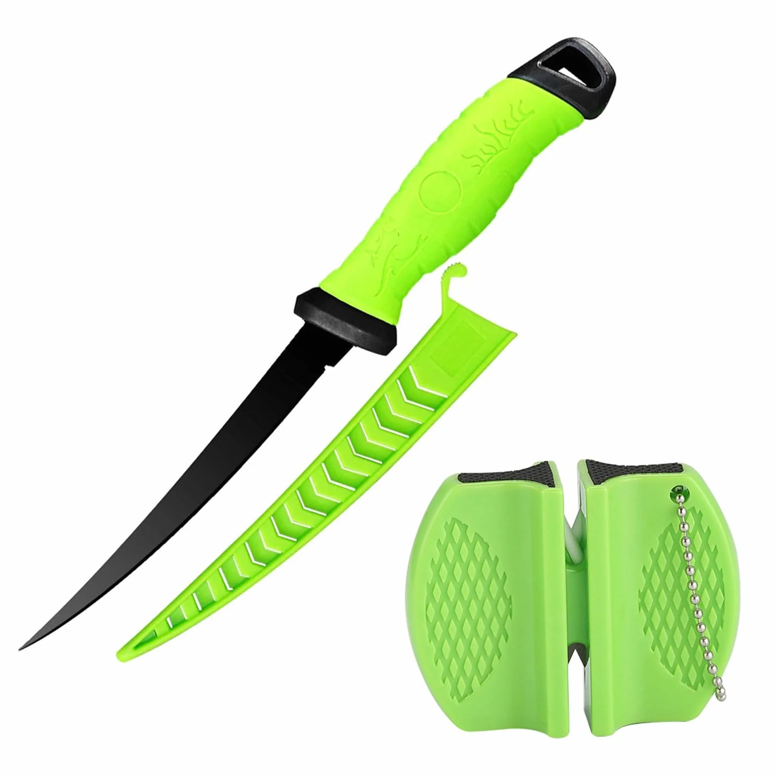 Comioke Coltello per Sfilettare 7", Coltello per Filettare, Coltelli da Disosso con Fodero Ventilato e Affilatore, per Disossare Carne e Pesce (Verde)