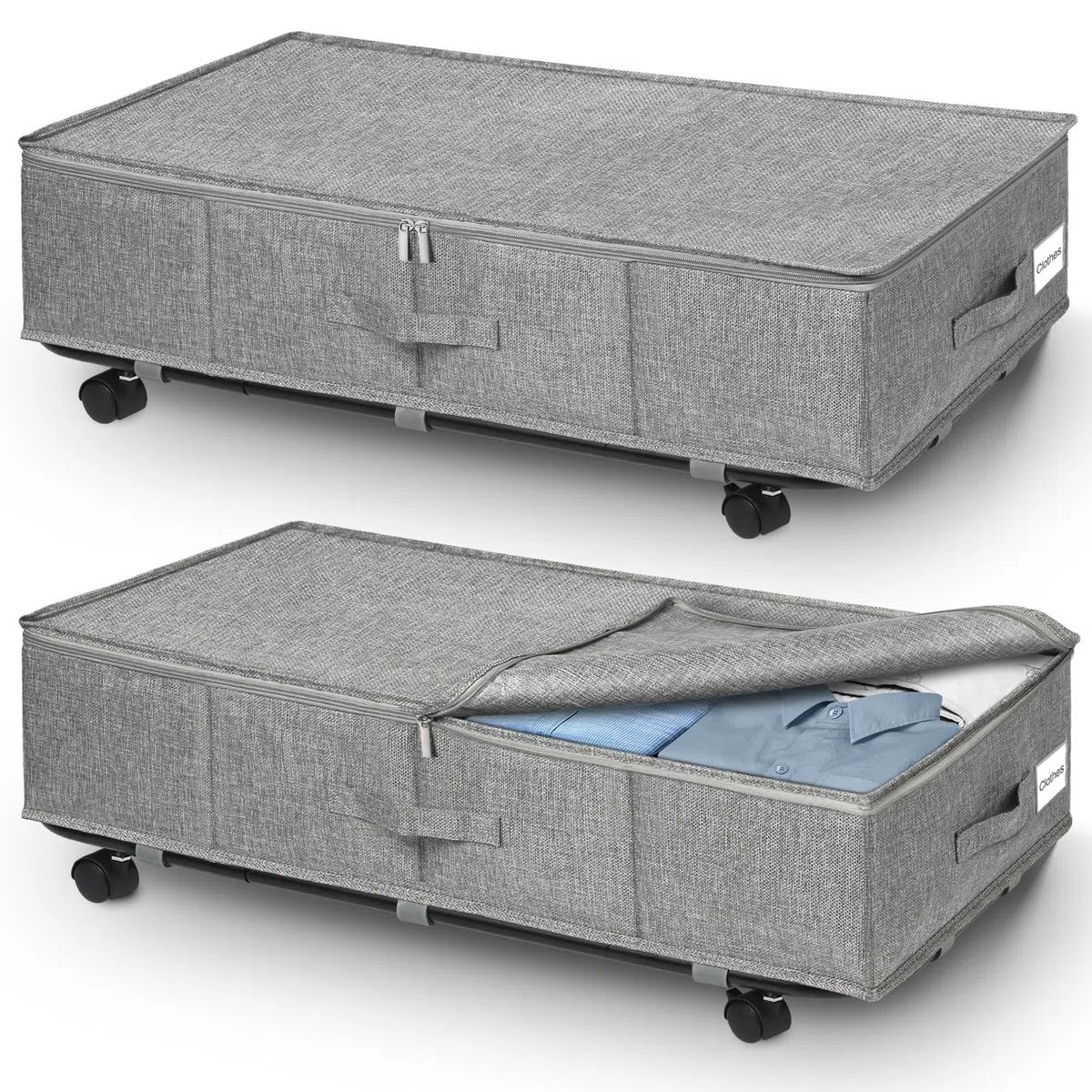 JUPELI 2 cassetti sotto il letto con ruote, 50 l, pieghevole, scatola portaoggetti, cassettiera, cassetti con supporto da pavimento in metallo