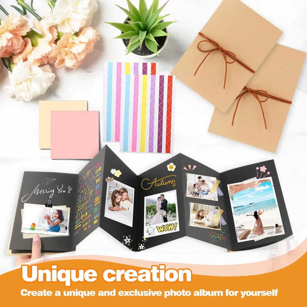 Album Scrapbooking,Album Portafoto Scrapbook Copertina rigida con fisarmonica in stile fai da te，Scrapbooking Albums Unico per foto 36 pagine vuote, per feste di laurea, compleanno, matrimonio, laurea