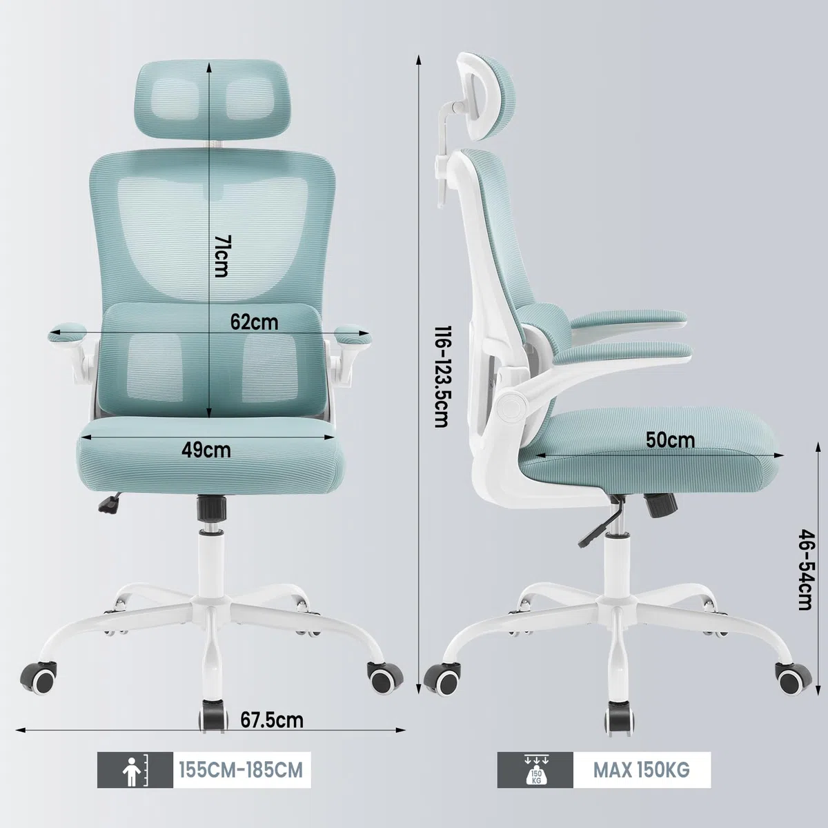 WOLTU Sedia Ufficio Ergonomica, Sedie Ufficio a Rete Traspirante, Con Supporto Lombare Adattativo a Forma Di C, Poggiatesta Regolabile, Braccioli Ribaltabili, per Scrivania, Casa, Blu