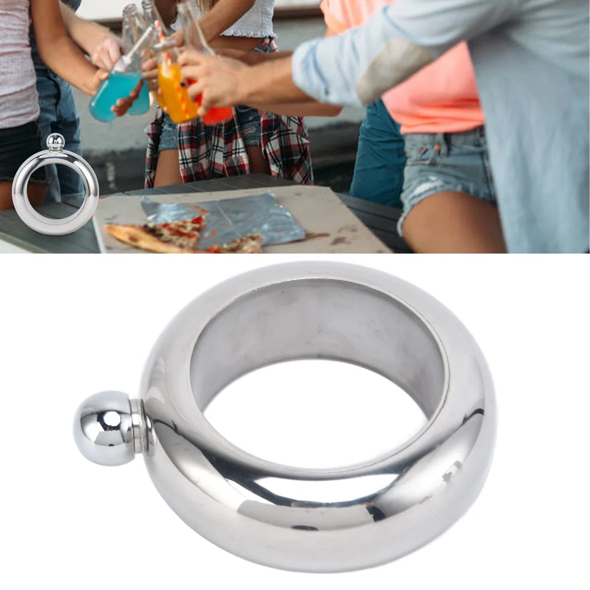 Bracciale Bracciale Bracciale, canali di pallone al fianco da vino in acciaio inossidabile da 100 ml set per donne con imbuto per trasportare bevande