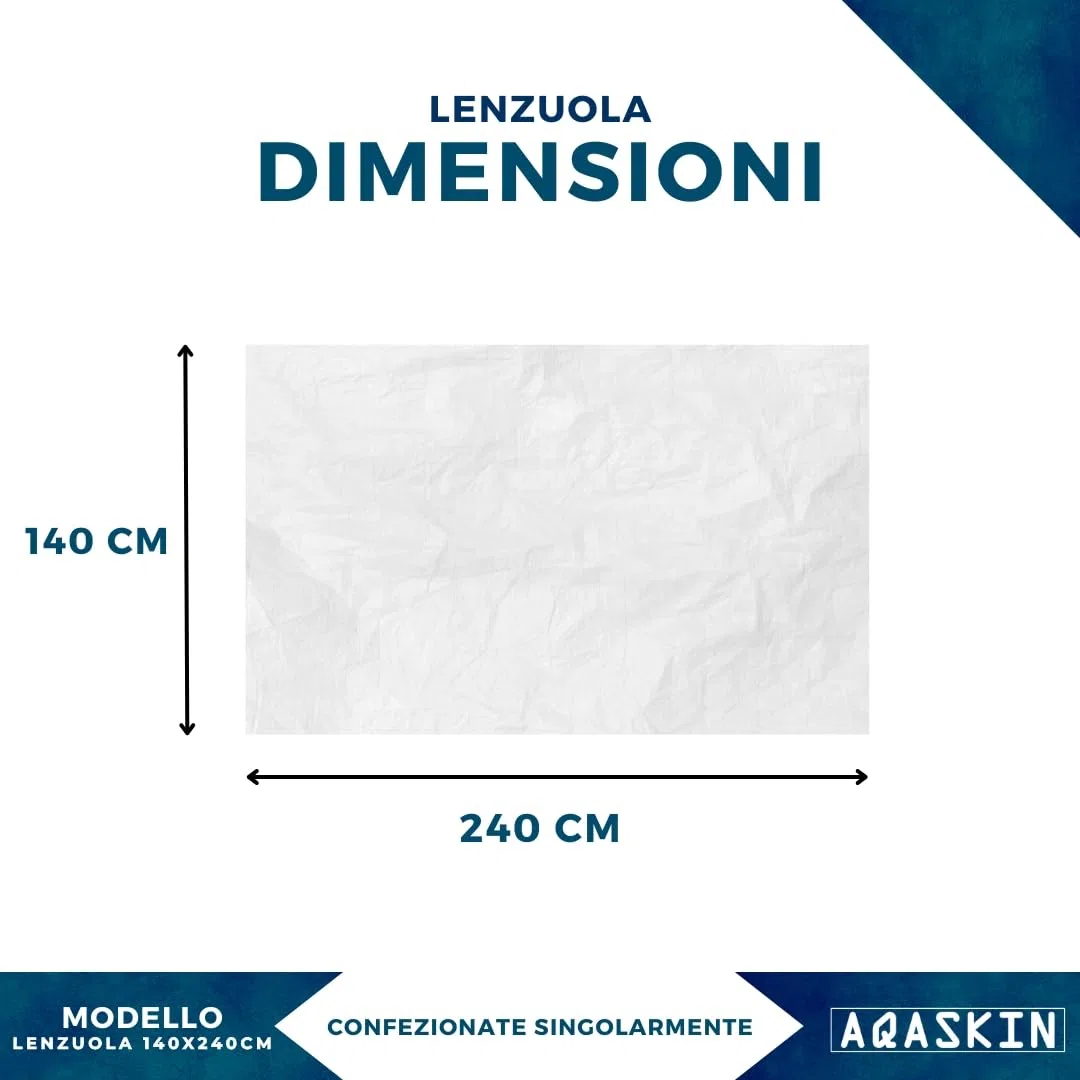 Lenzuola [10 pz] Monouso in TNT 140 x 240 cm, SCONTI QUANTITÀ, Lenzuolo imbustato Singolarmente, Lenzuola Usa e Getta Igieniche, Colore Bianco (10, 140 x 240 cm.)