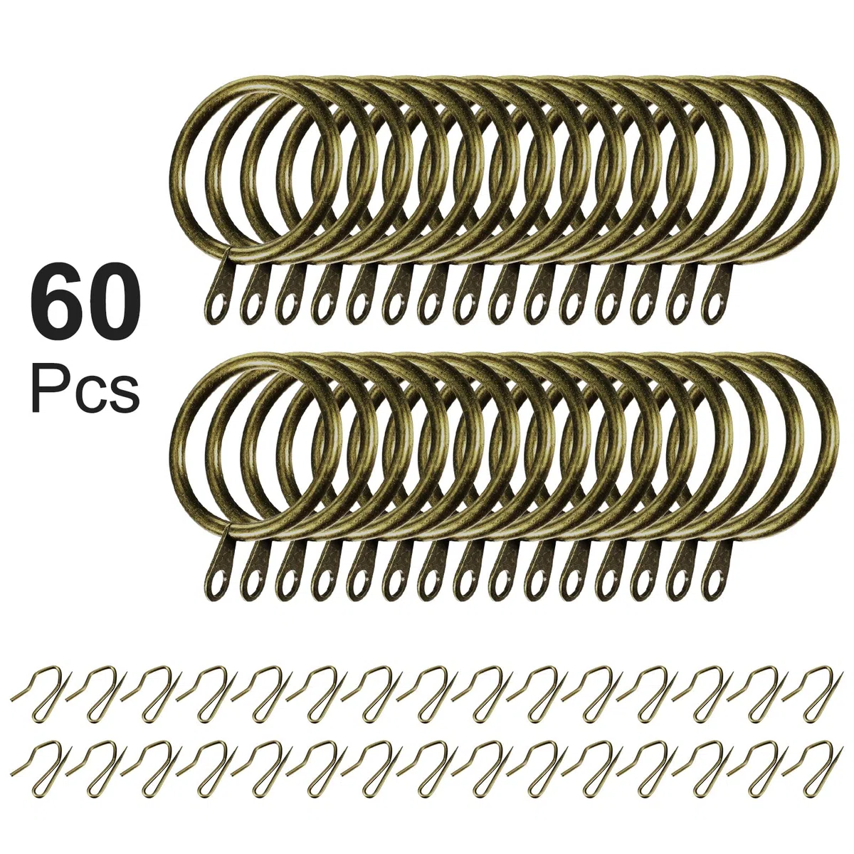 30 Anelli Tende Drappeggio in Metallo Anelli Tende da Appendere e 30 Ganci a Perno Tendaggi in Metallo per Tende da Doccia Finestre Porta, 30 mm Diametro Interno (Bronzo Olio-Strofinato)
