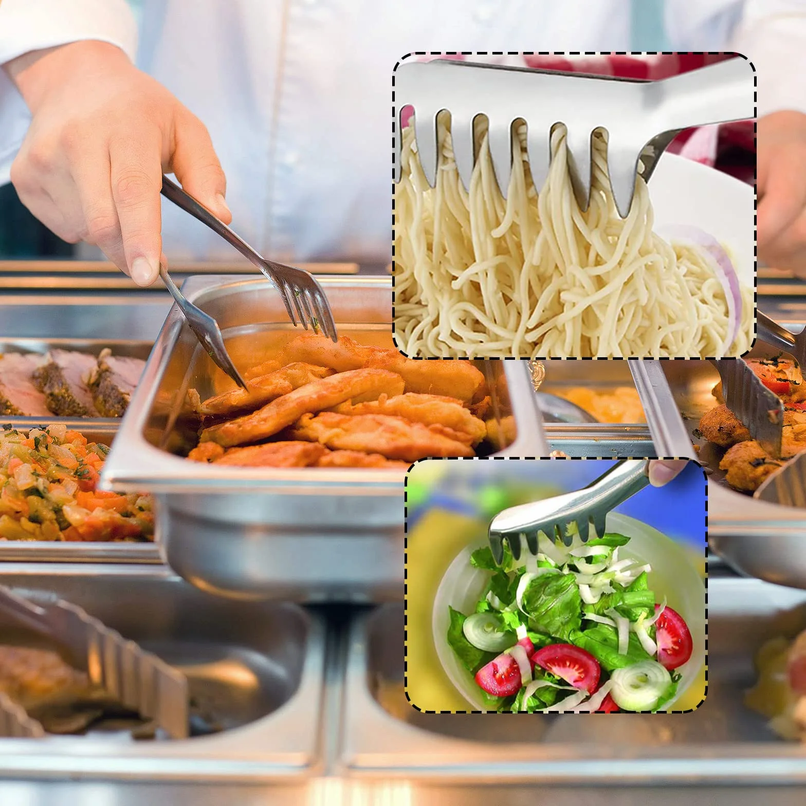 Acciaio Inossidabile Pinza per Pasta, Cucchiaio Servispaghetti, Cucchiaio di Pasta Server Forchetta, lavabile in lavastoviglie, Per Cuocere Pasta, Spaghetti, Insalate, Carni Alla Griglia (34.3cm)