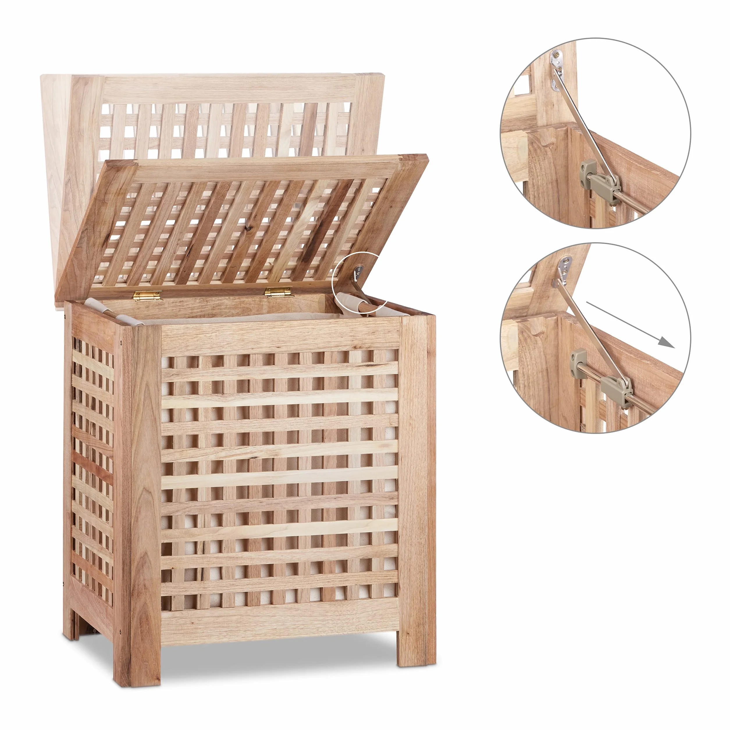 Relaxdays Cesto Portabiancheria, Cesta in Legno, con Sacco e Coperchio, 70 L, HBT: 55,5x52,5x39,5 cm, colore naturale