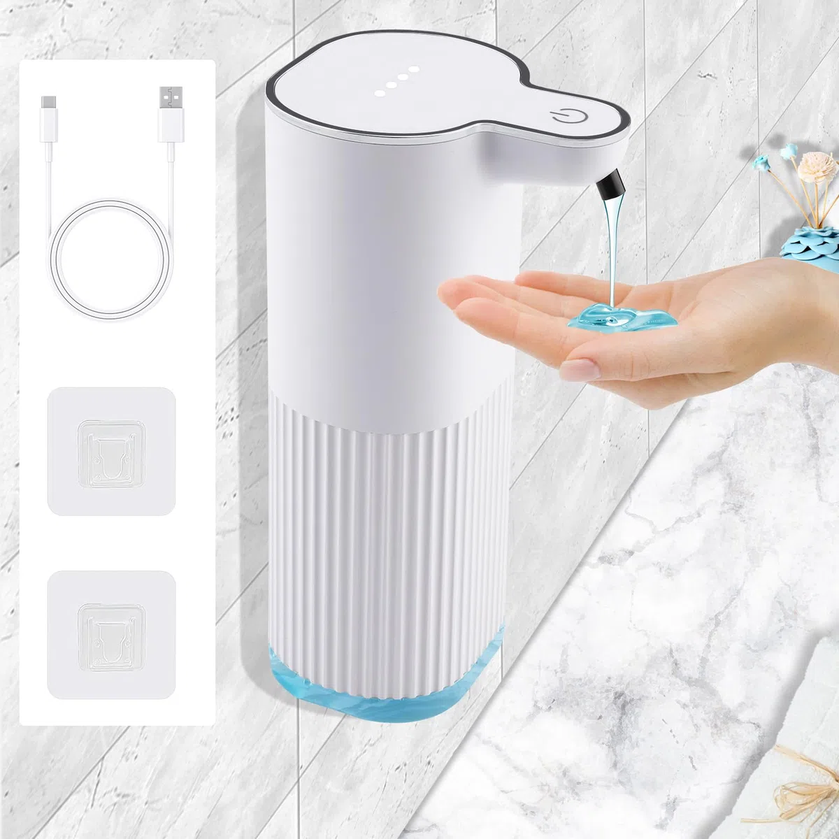 Behire Dispenser Sapone Automatico,360 ML USB Ricaricabile Dosatore Sapone Liquido, Dispenser Sapone Muro con Sensore,Montaggio a Parete per Cucine Bagni Scuole Hotel