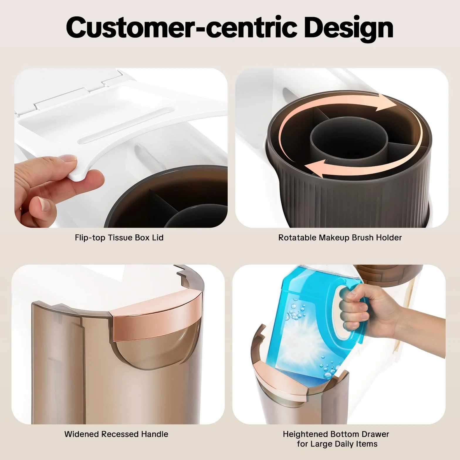 Armadietto mobile da bagno sottile con 4 cassetti, piattaforma superiore con 3 scomparti