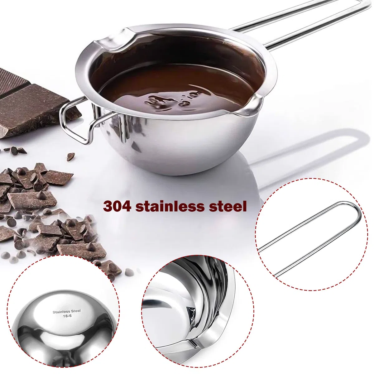 GMMG Pentolino per Cottura Bagnomaria 400 ml Acciaio Inox 304 Pentola per Bagnomaria con Spatole in Silicone per Sciogliere Cioccolato