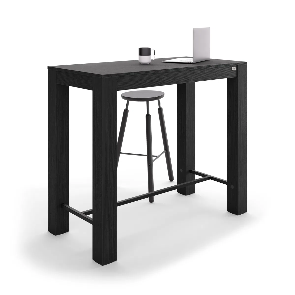 Mobili Fiver, Tavolo Alto Rachele 120x60 cm, Nero Frassino, Made in Italy