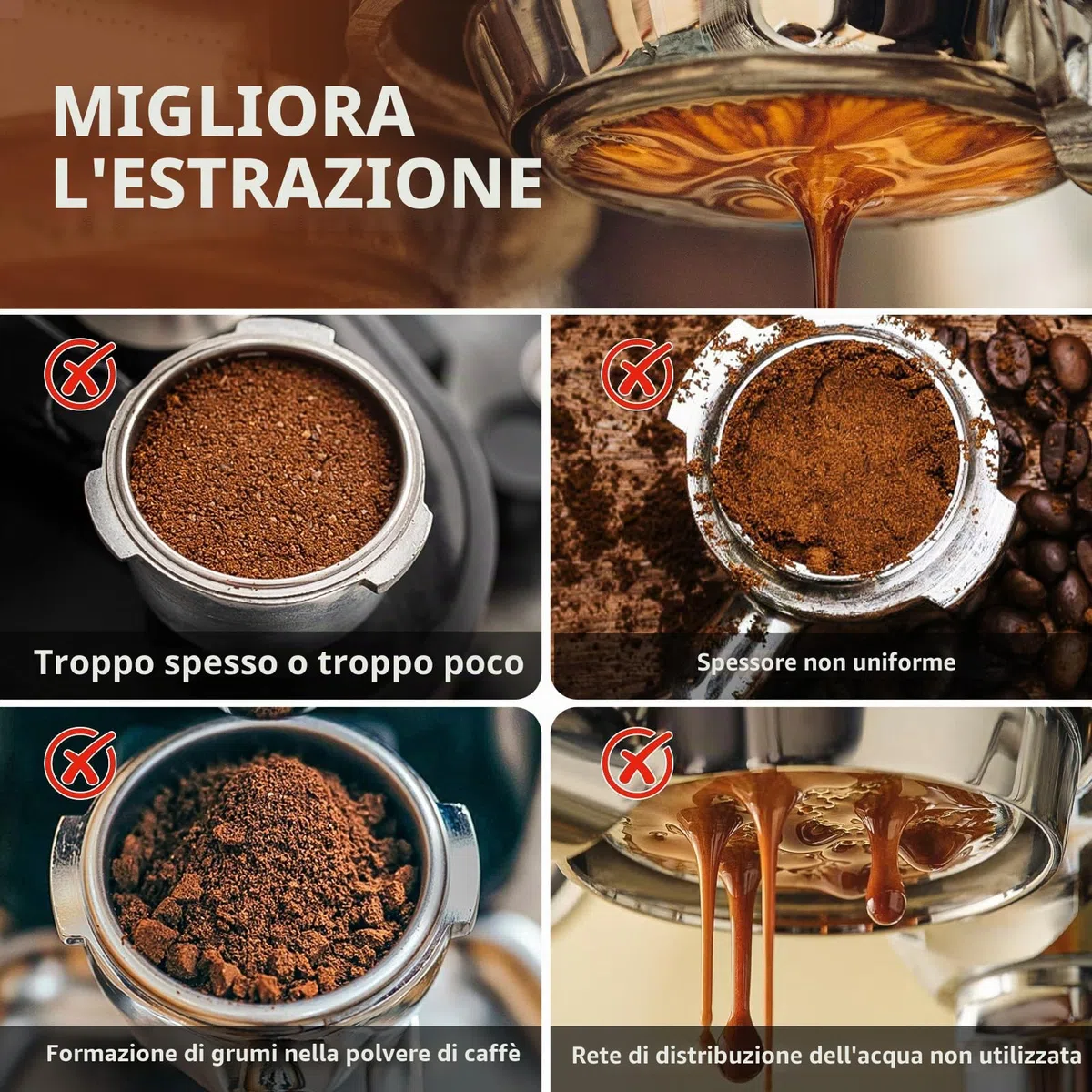 DeLonghi ECP3420/EC155/BCO430/EC260 - Portafiltro senza fondo da 51 mm, con schermo a disco e cestello filtro in 100% acciaio inossidabile, manico in noce