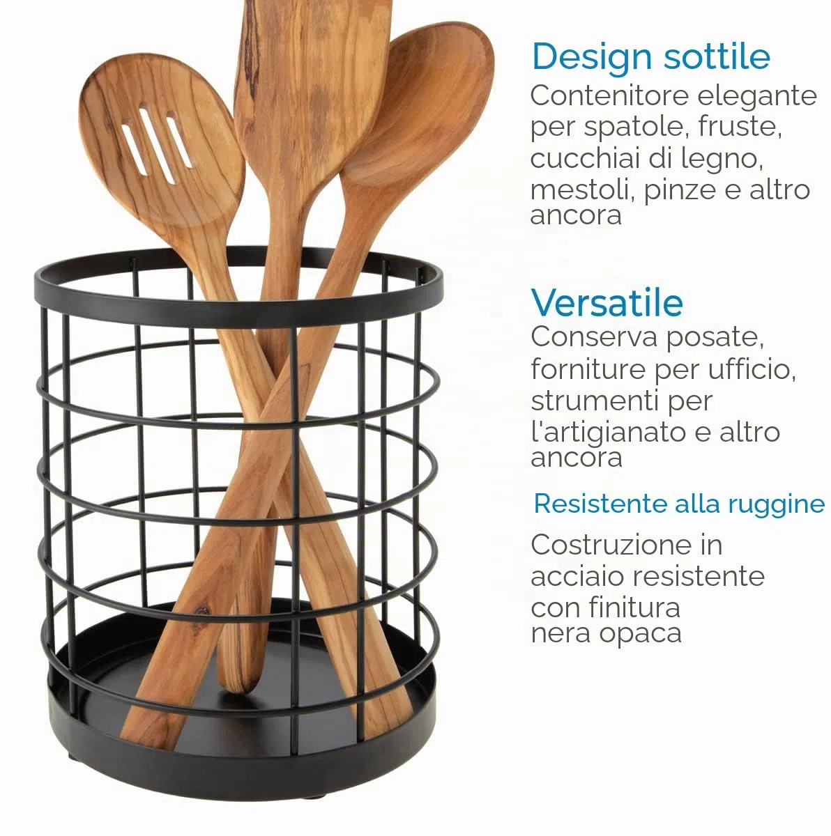 iDesign Organizer cucina adatto per utensili e posate, in metallo pratico e funzionale, nero opaco