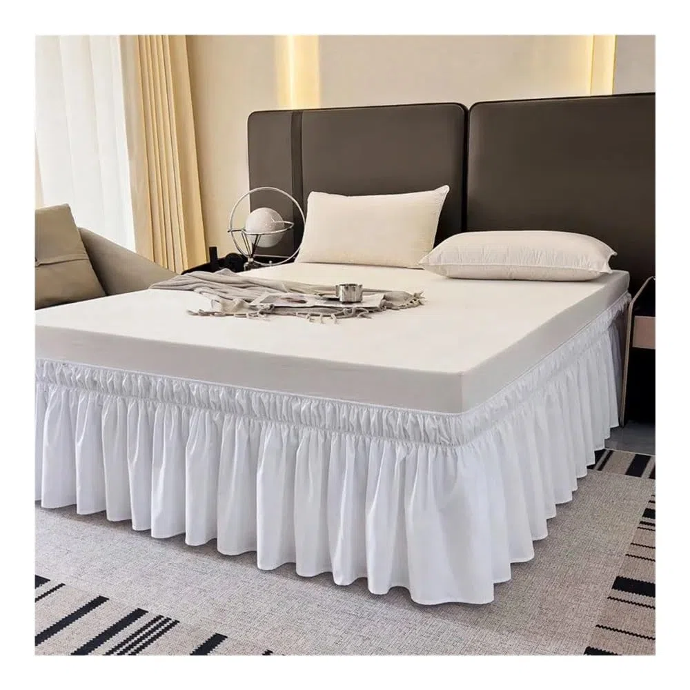 Mantovana giroletto con volant, per letti queen size, caduta 38 cm (15 pollici), con elastico regolabile, volant antipolvere facile da montare, tessuto resistente alle pieghe (bianco, 160 x 200 x 38