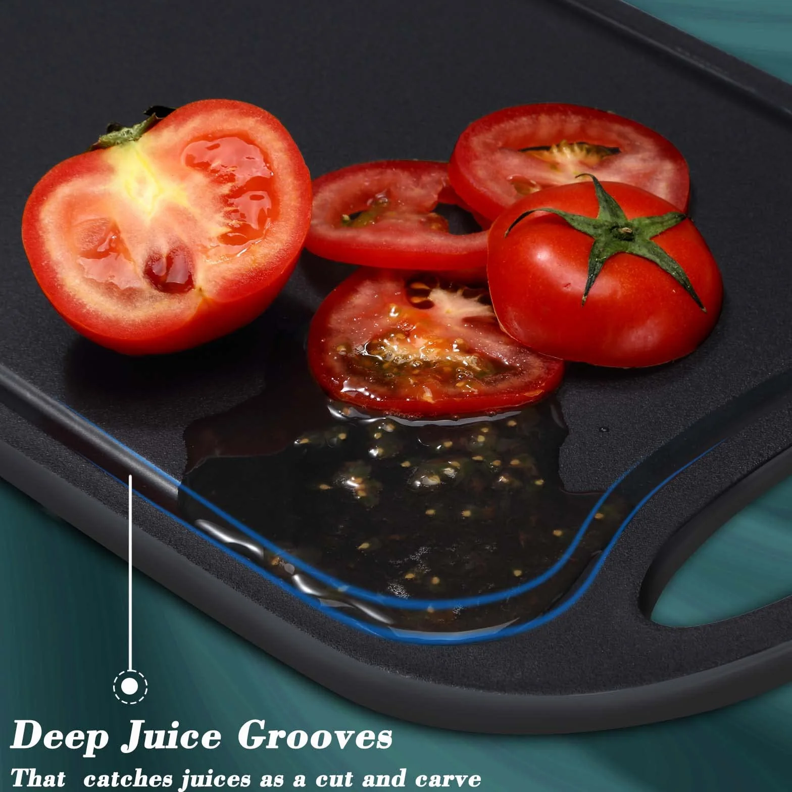 Tagliere da cucina, Hunnycook Set di 3 Tagliere con scanalature per il succo e manici antiscivolo, senza BPA, lavabili in lavastoviglie (nero)