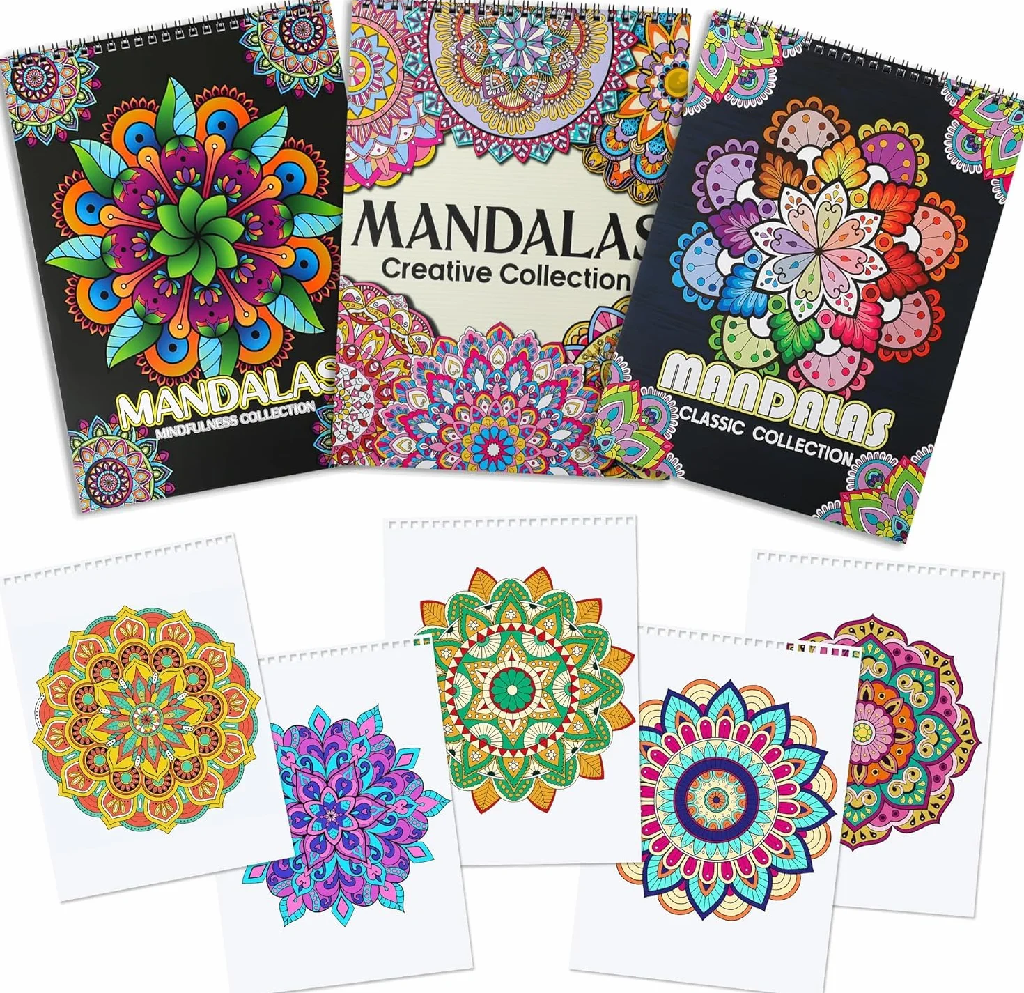 Atoke Confezione da 3 Libri da Colorare Mandala per Adulti, 60 Mandala Unici per Rilassamento e Sollievo dallo Stress, Libro da Colorare Rilegato a Spirale, Regali Rilassanti e di Mindfulness per