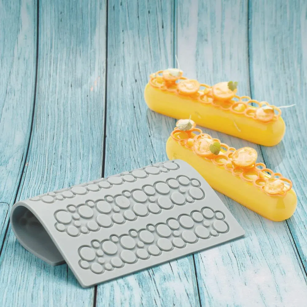 Tappetino in pizzo fondente in silicone, stampo per impressione artigianale di zucchero, decorazione per cucina molecolare di torte commestibili, 5 fori lunga Bolla