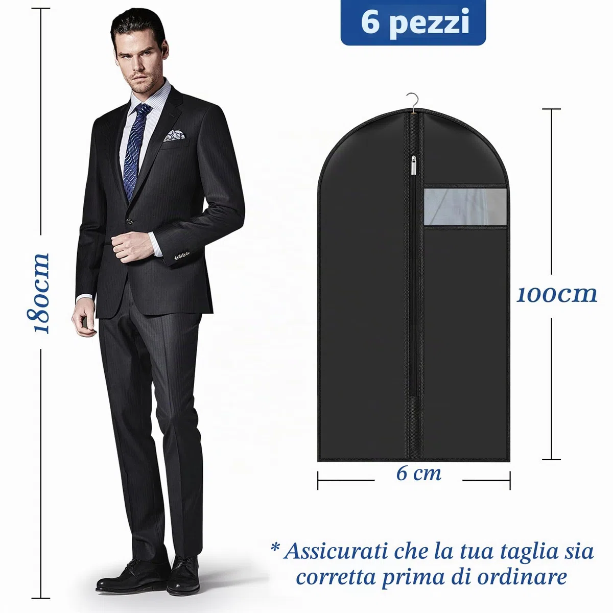 6 Pezzi Copriabiti Antipolvere 60 X 100 cm, Copri Abiti Custodie Abiti con Finestra Trasparente, Porta Abiti Antipolvere per Abiti con Cerniera, per Smoking Custodia Abiti Giacche Gonne e Camicie