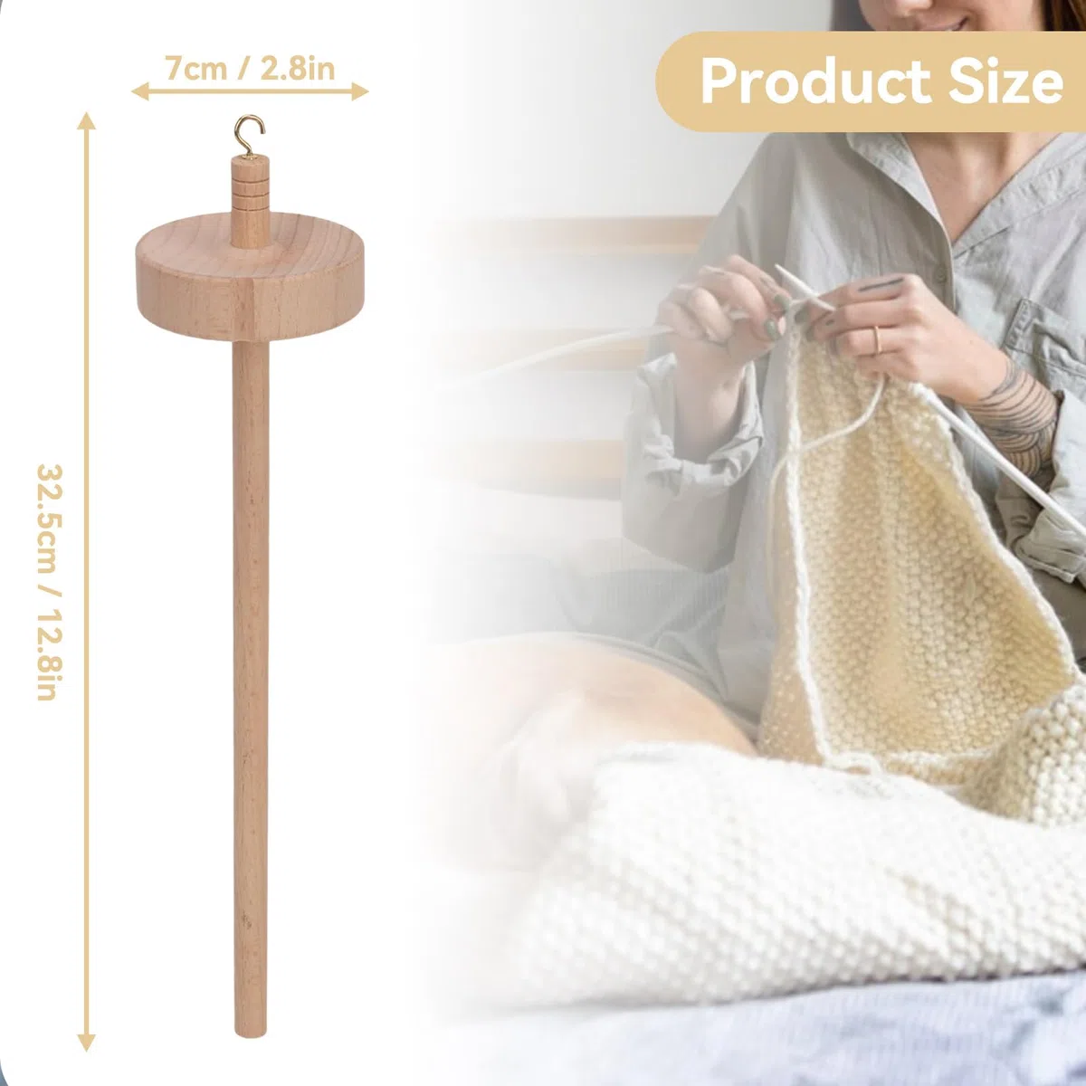 HERCHR Fuso a Goccia in Legno, Filatoio per Filato con Fuso a Goccia da 32,5 Cm/12,8 Pollici per Uncinetto Top Whorl Filatoio in Lana per Principianti