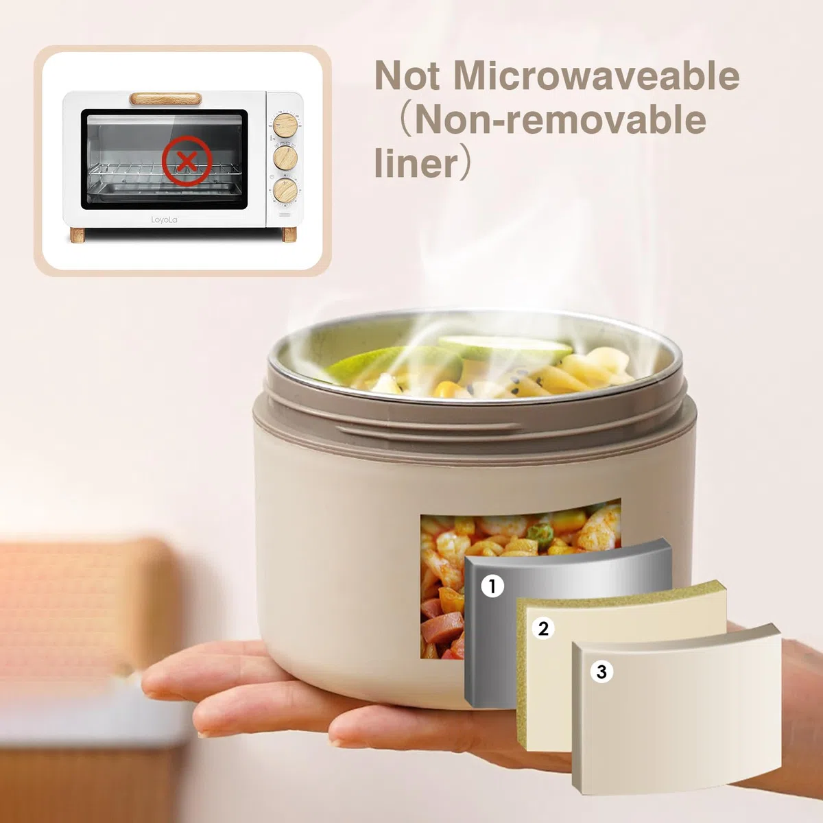 Tissting Contenitore Termico per Alimenti, 420ml Bento Box, Termico Impilabile Acciaio Inossidabile 304, Flask per Alimenti Caldi, Manico Barattolo Portatile Porta Pranzo (Beige isolante)