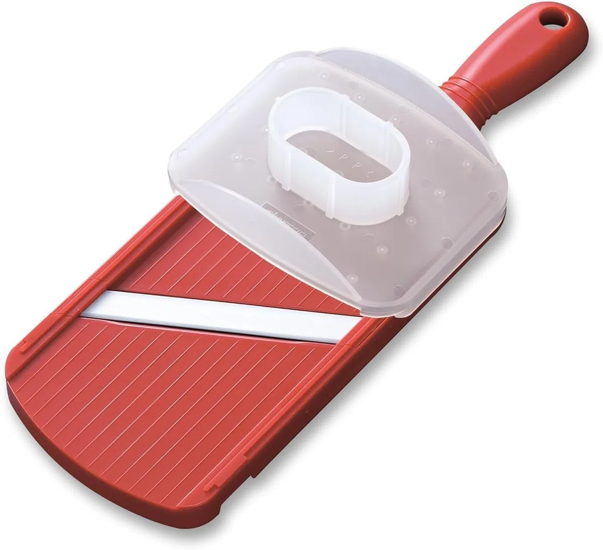 Affettatrice universale Kyocera, lama affilata in ceramica zirconia, inclusa protezione per le dita, impostazione dello spessore della fetta in 4 direzioni, rossa, CSN-202-NRD