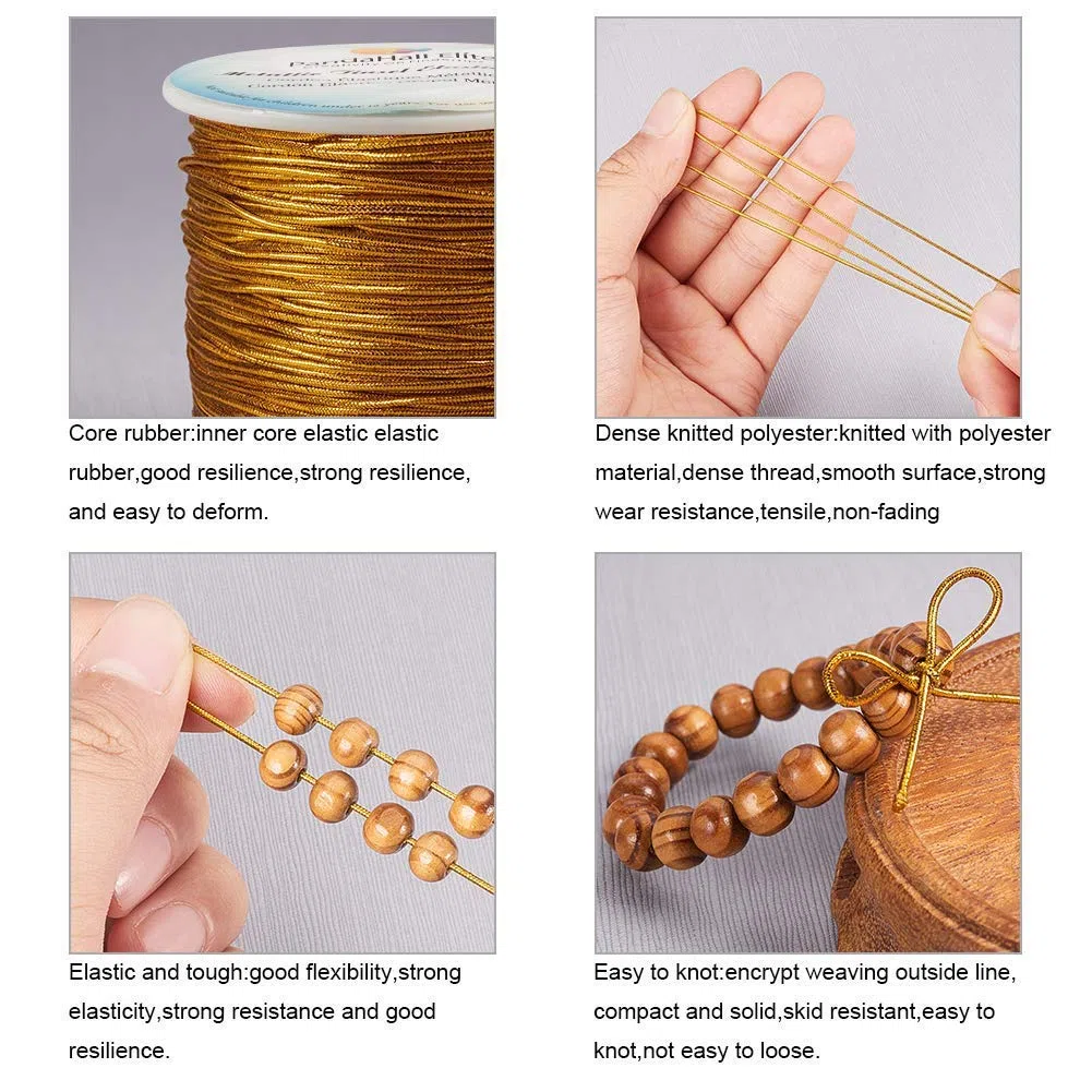 PH PandaHall 100m Cordino Elastico Oro 1mm Filo per Braccialetti, Cordoncini Elastici Metallici per Bracciali Scintillante Confezioni Regalo Natale Gioielli Artigianato Fai Da Te