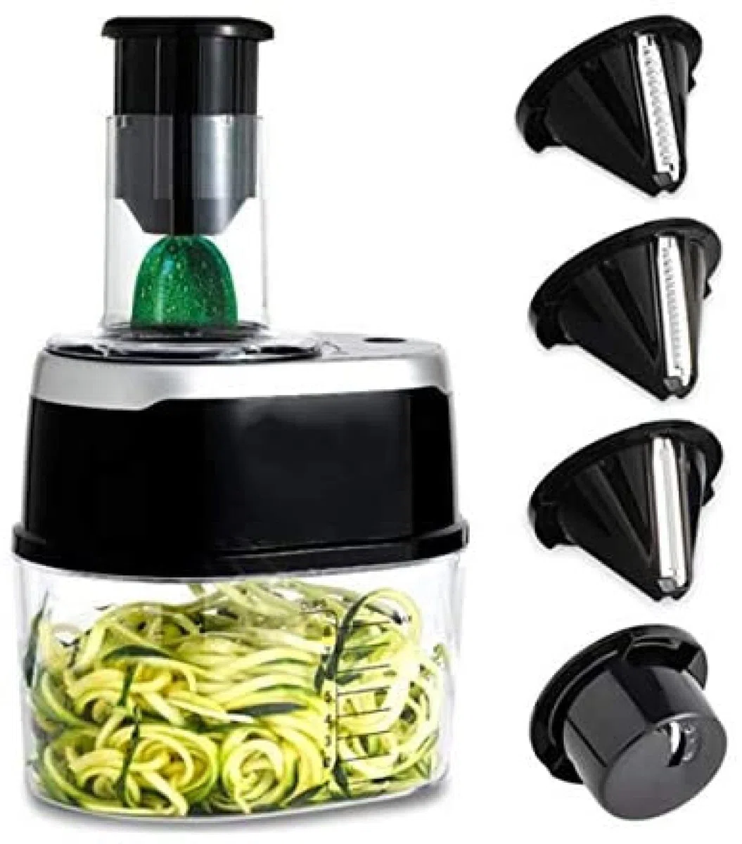 Affettatrice elettrica a spirale, 500 W, multifunzione, con 4 lame di taglio per verdure, trituratore di cetrioli, tritatutto patate