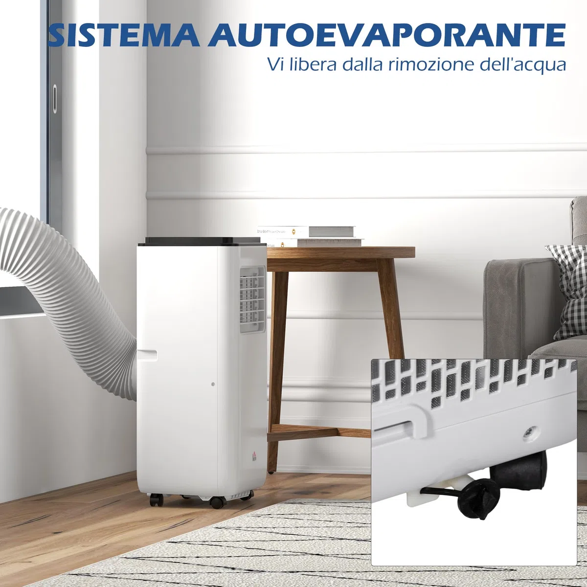 HOMCOM Condizionatore Portatile 7000BTU 2KW con Deumidificatore 3 in 1, 5 Modalità, 2 Velocità e Timer 24h, Climatizzatore Portatile con Display Digitale, Telecomando, Per Stanze Fino a 25㎡, Bianco