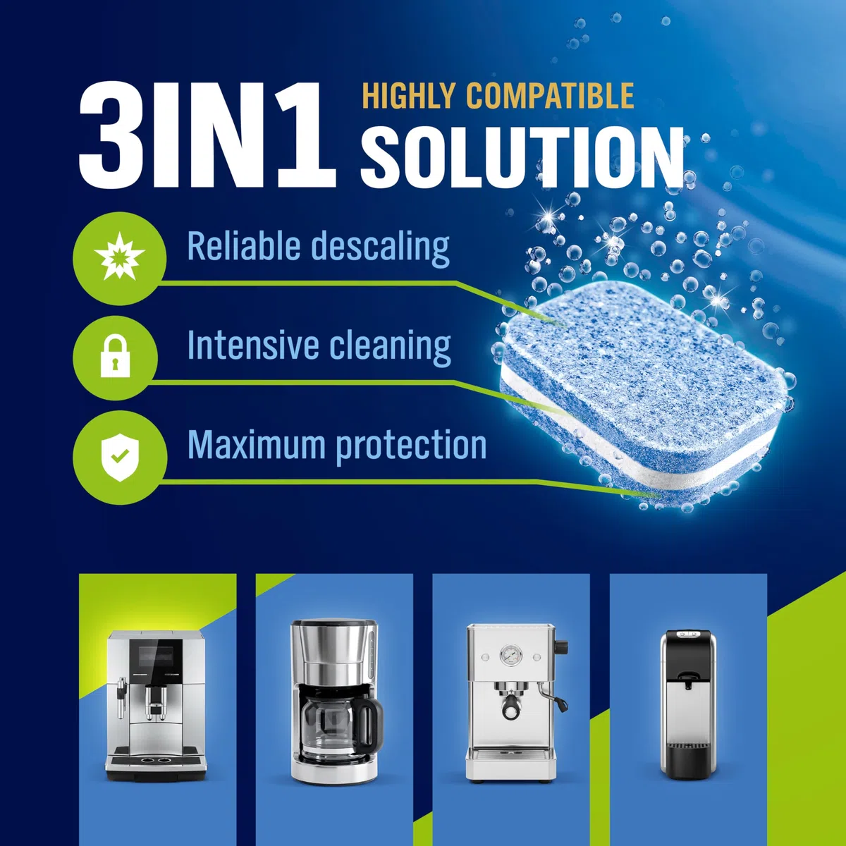 WoldoClean Compresse decalcificanti 3 in 1, 65 pezzi, ermetiche in blister, pastiglie anticalcare compatibili con DeLonghi, Siemens, Jura & Philips