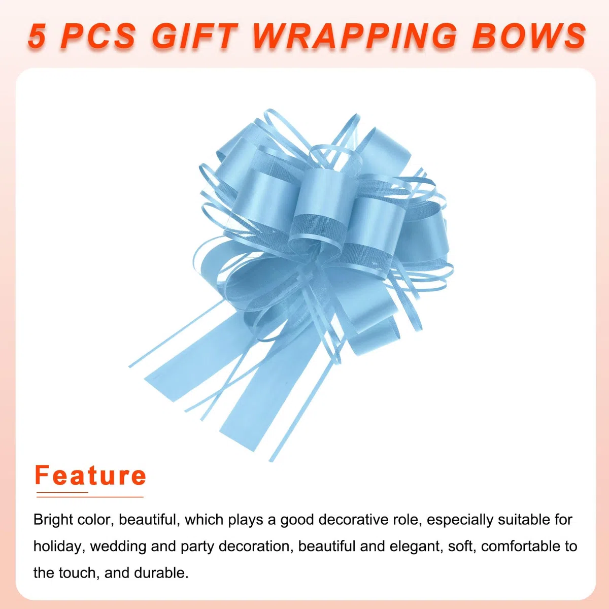 QUARKZMAN 5pz 15cm Fiocchi Regalo Tirante Grande in Organza Fiocco Confezioni Regalo Nastro per Cesti Auto Matrimonio Regali Fiocco di Natale, Azzurro