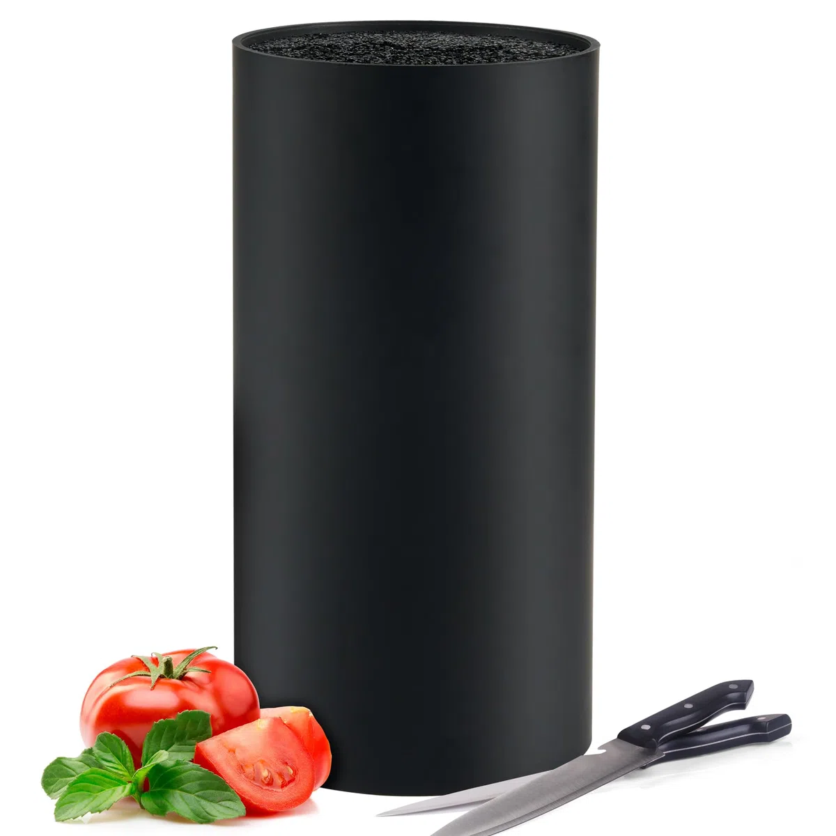 Ceppo Portacoltelli senza Coltello - Ceppo Portacoltelli non Attrezzato - Ceppo per Coltelli Nero con Lamelle Flessibili - Porta Coltelli da Cucina con Cassetto Portacoltelli