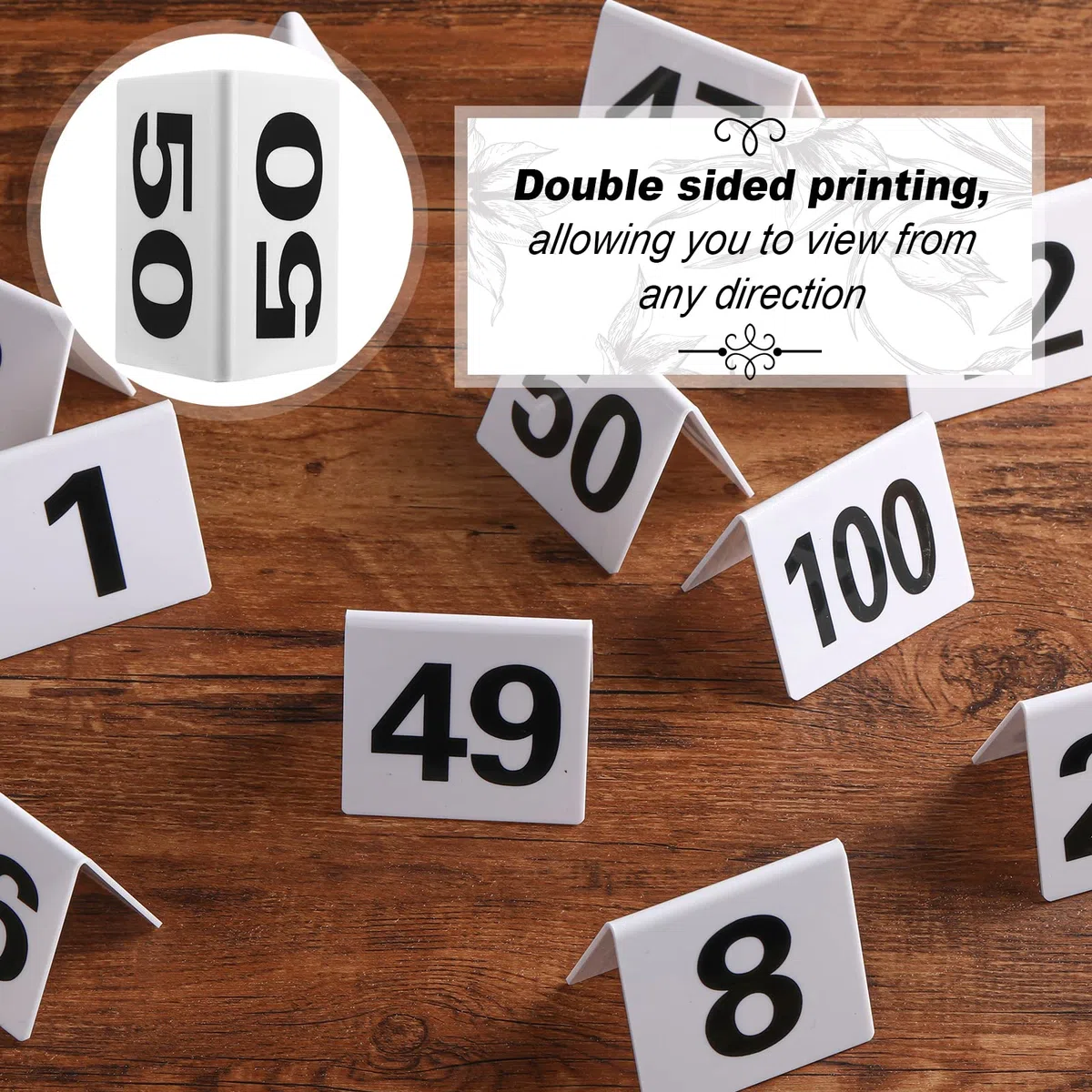 Tuanse 100 numeri da tavolo in acrilico da 1 a 100, double face, minimalisti, per ristoranti, matrimoni, feste, eventi, banchetti, ricevimenti di nozze, 6,3 x 5,1 x 4,1 cm (numero nero)
