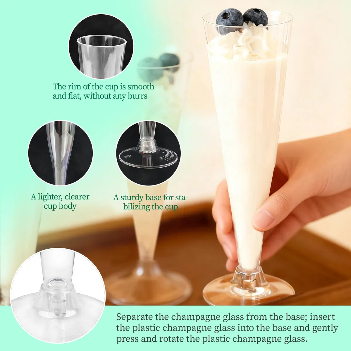 Flute da Champagne Eleganti in Plastica, 135ml, Trasparenti, Resistenti e Riutilizzabili, Facile da pulire, alta qualità Flute,per Feste, Compleanni, Matrimoni, Capodanno.